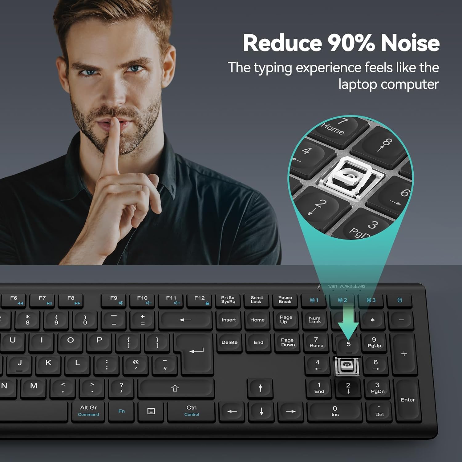 Thumbnail 5 de TECKNET Wireless Keyboard (UK Layout) — 4 devices, 4 modes, rechargeable 2.4GHz USB/Bluetooth