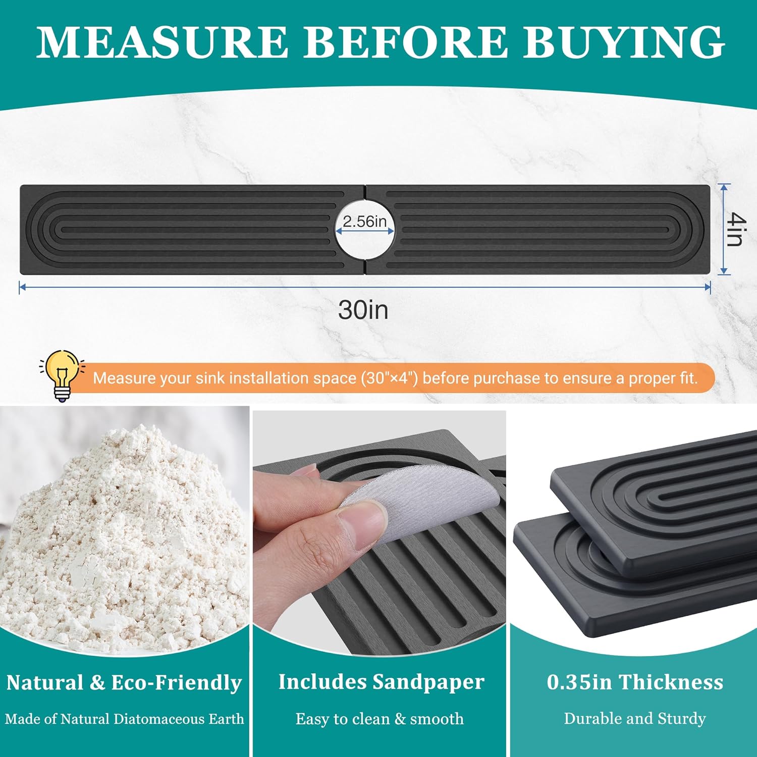 Detalle de MAGKOTA Stone Faucet Mat 30" x 4" for Sink