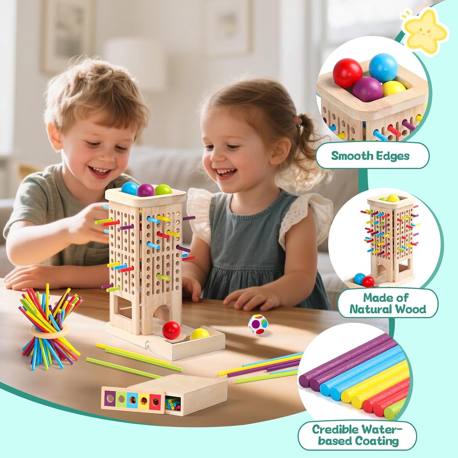 Thumbnail 5 de Akokie Montessori Spielzeug 3‑in‑1 Lernspiel mit 40 Holzstäben 🎲