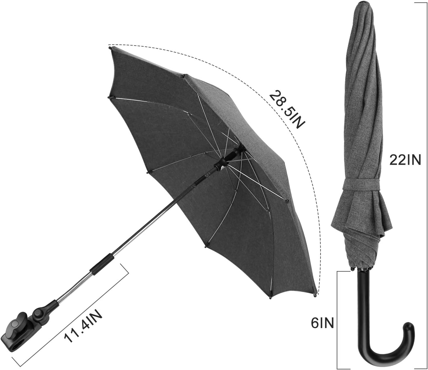 Thumbnail 3 de AILEEPET Ombrellino Parasole Universale per Passeggino e Carrozzina 73 cm – Grigio