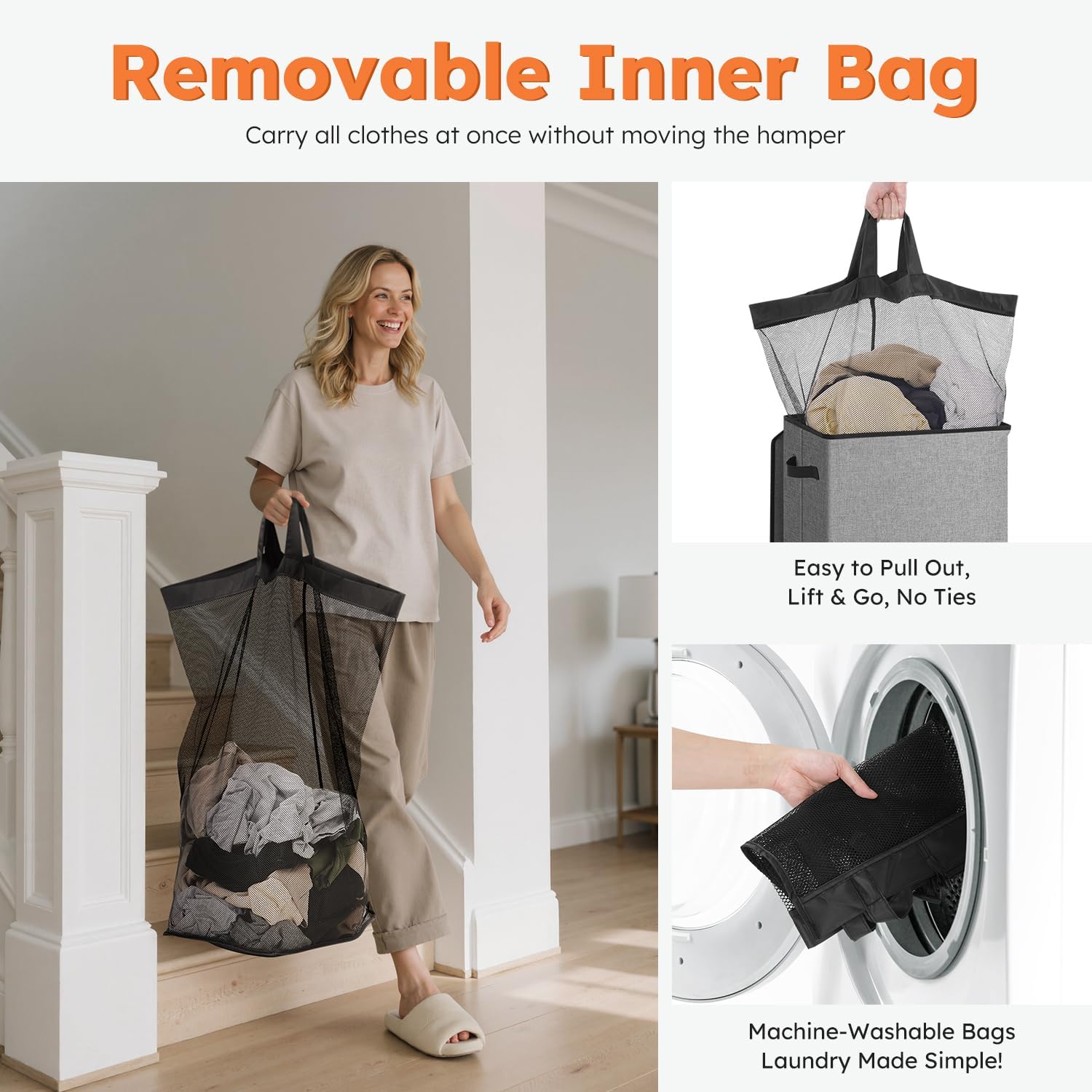 Thumbnail 5 de SOLEDI Laundry Hamper 100L collapsible basket