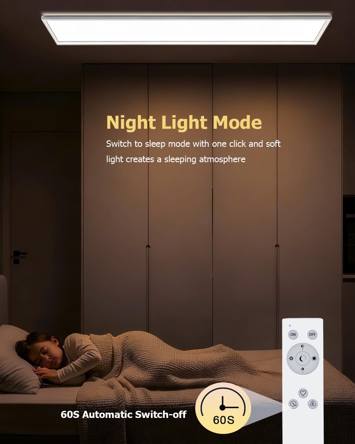 Detalle 2 de Bowfar LED Deckenleuchte lang: dimmbar, Fernbedienung, ultradünn