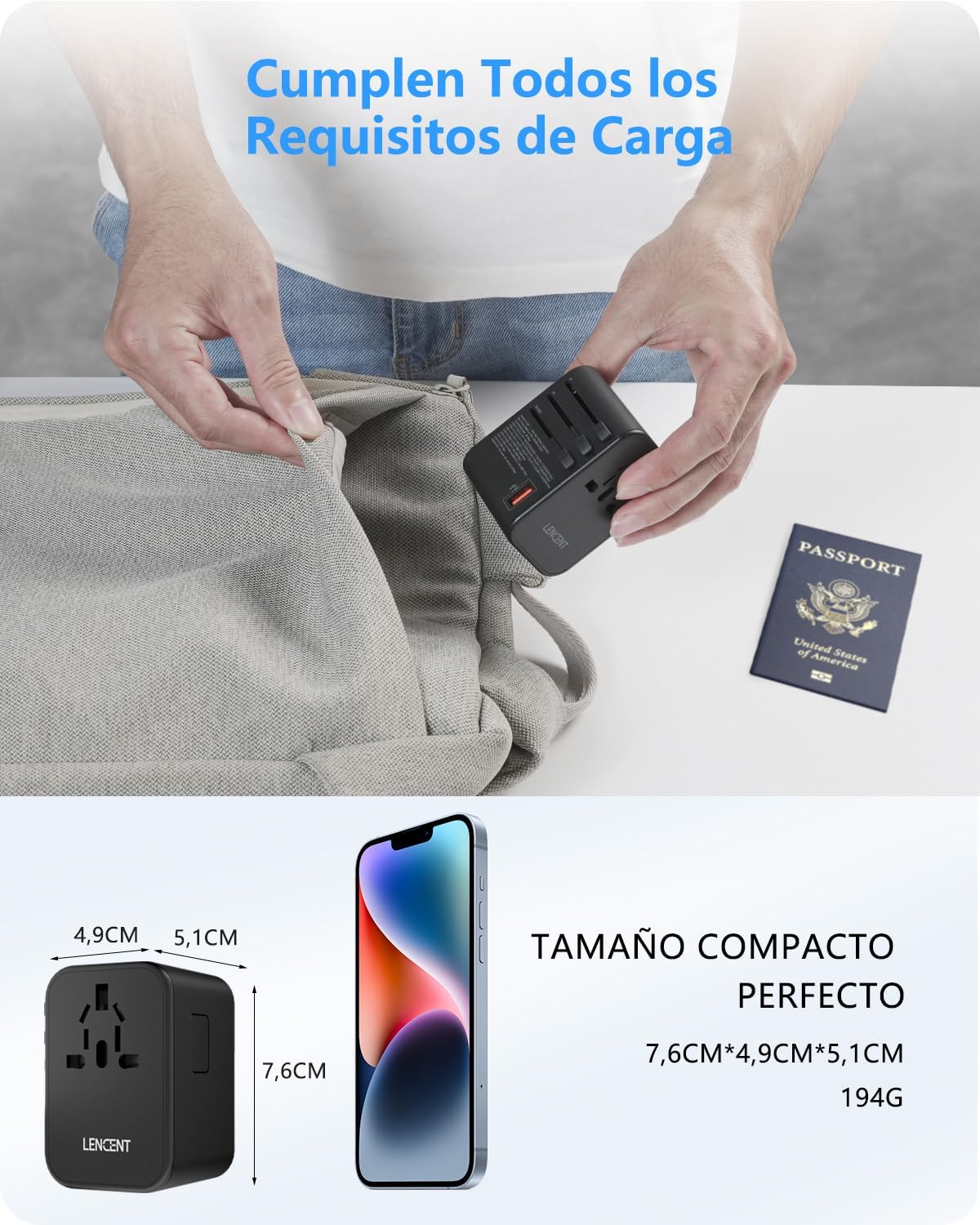 Thumbnail 6 de LENCENT Adaptador GAN III 65W viaje