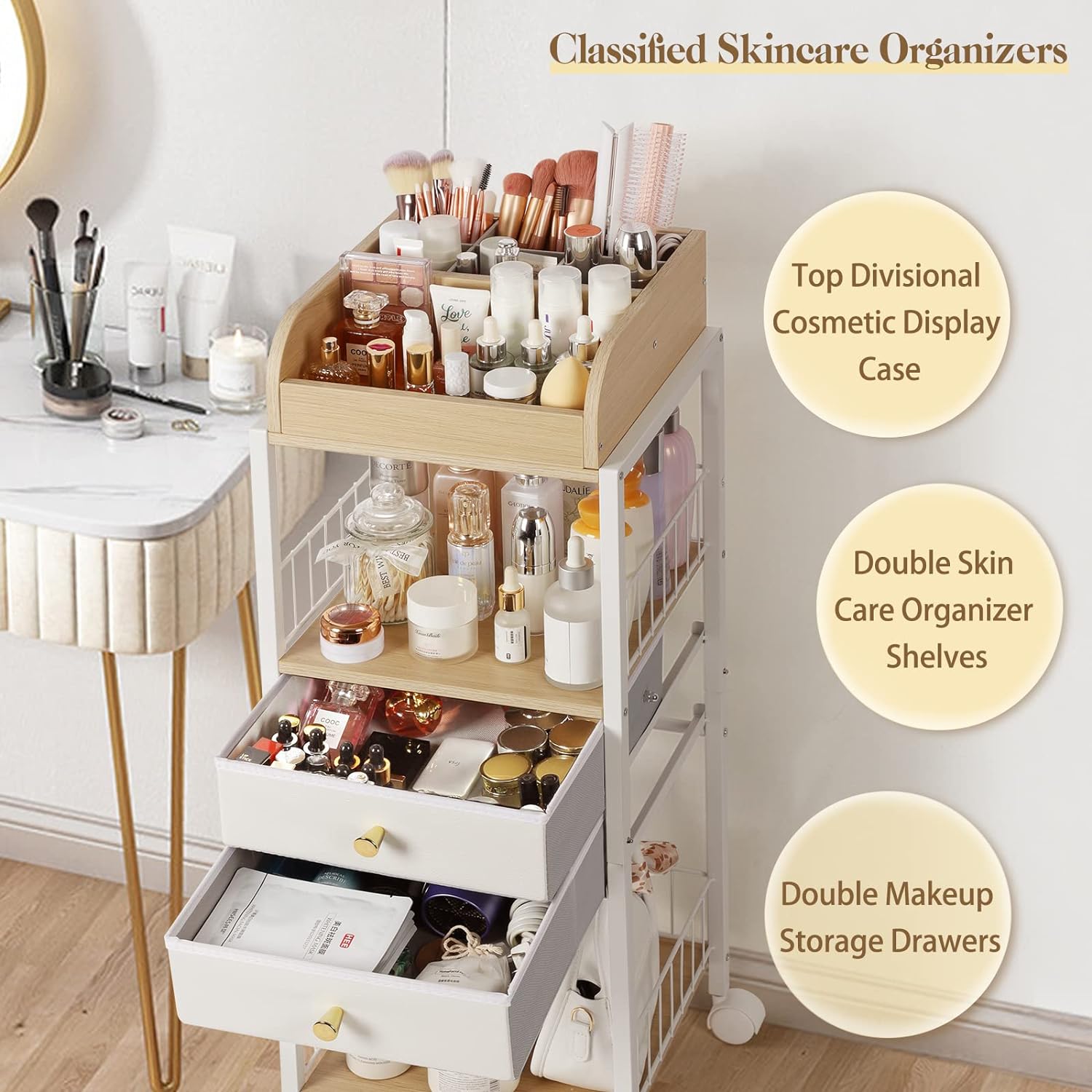 Detalle de Bikoney Makeup Organiser with Drawers and Wheels