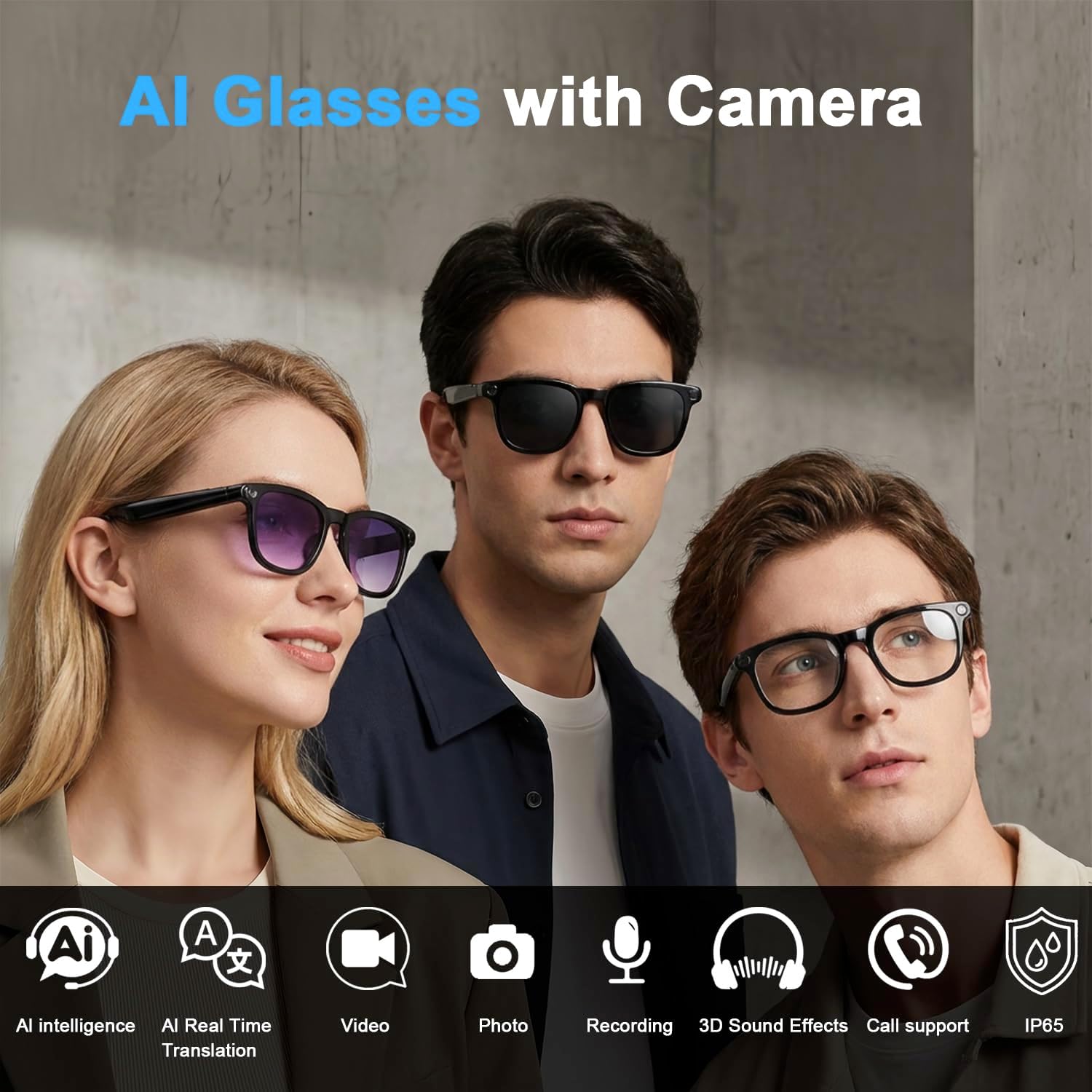 Detalle 2 de AMZISH AI Smart Glasses 8MP Bluetooth Camera