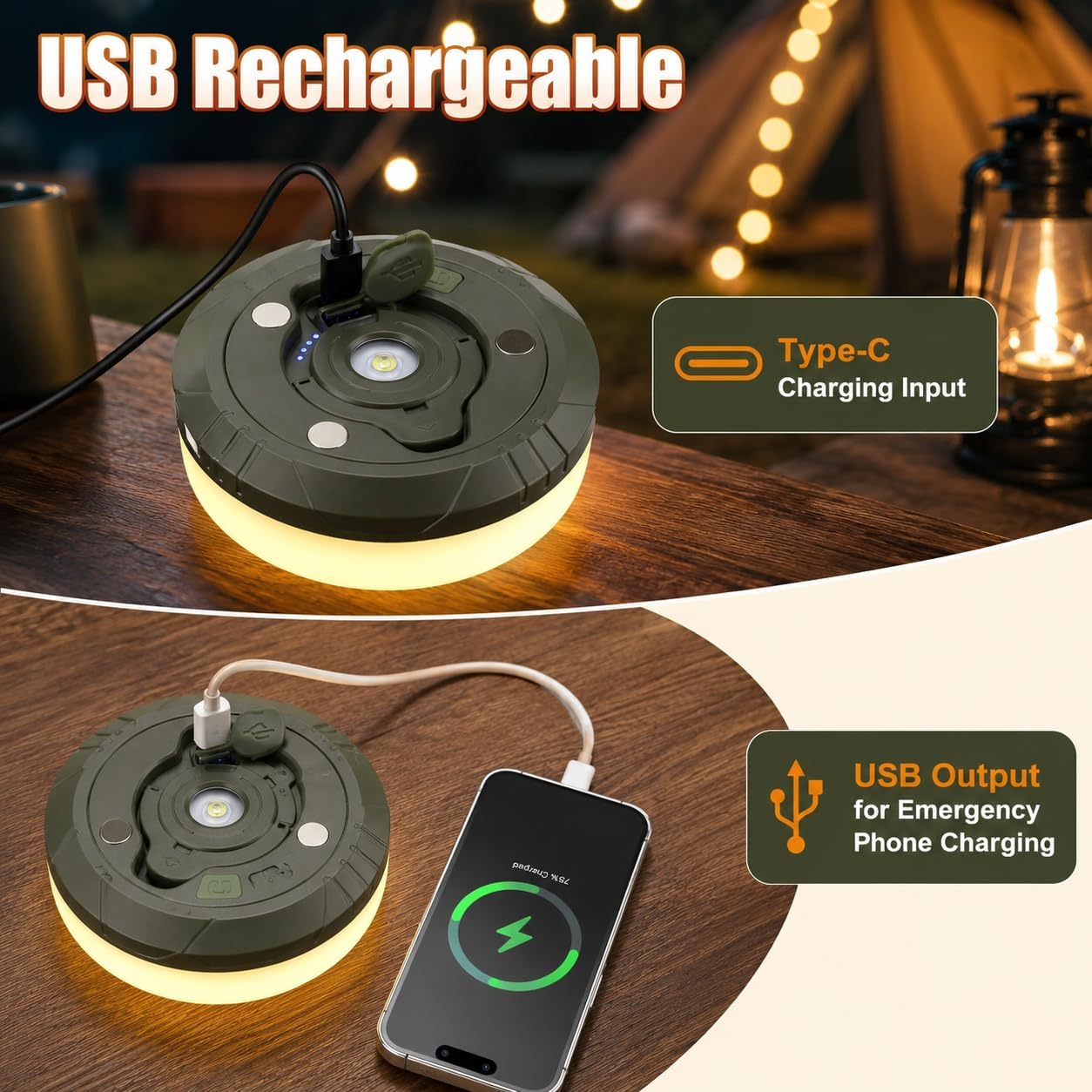 Detalle de Meipall lyd-001 oprolbare campinglamp 4-in-1, lichtsnoer van 10 m en 8 standen