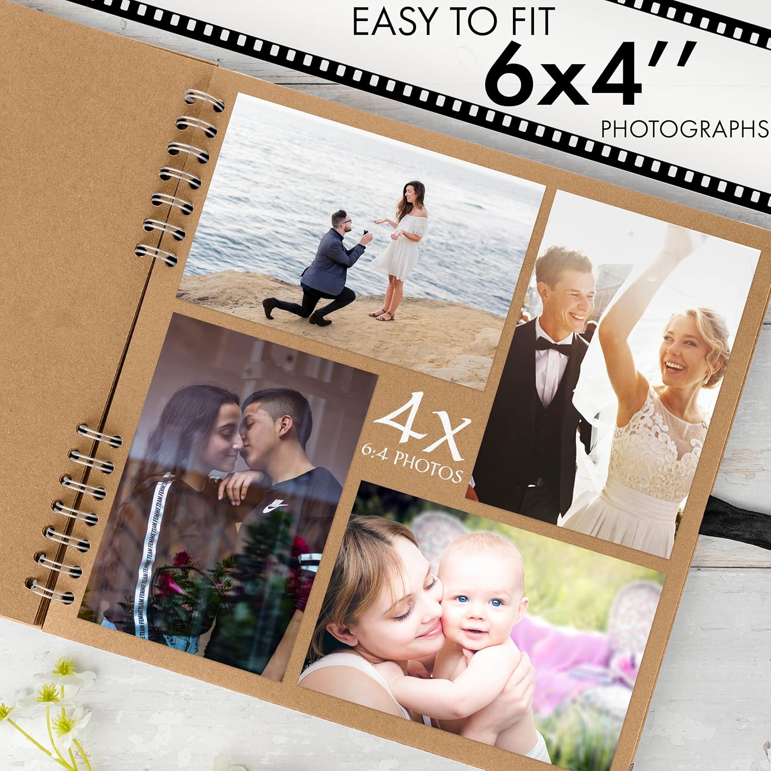 Detalle 2 de Bstorify Large Scrapbook (28 x 28 cm) – 40 Sheets Kraft Paper Memory Book with Ribbon Closure