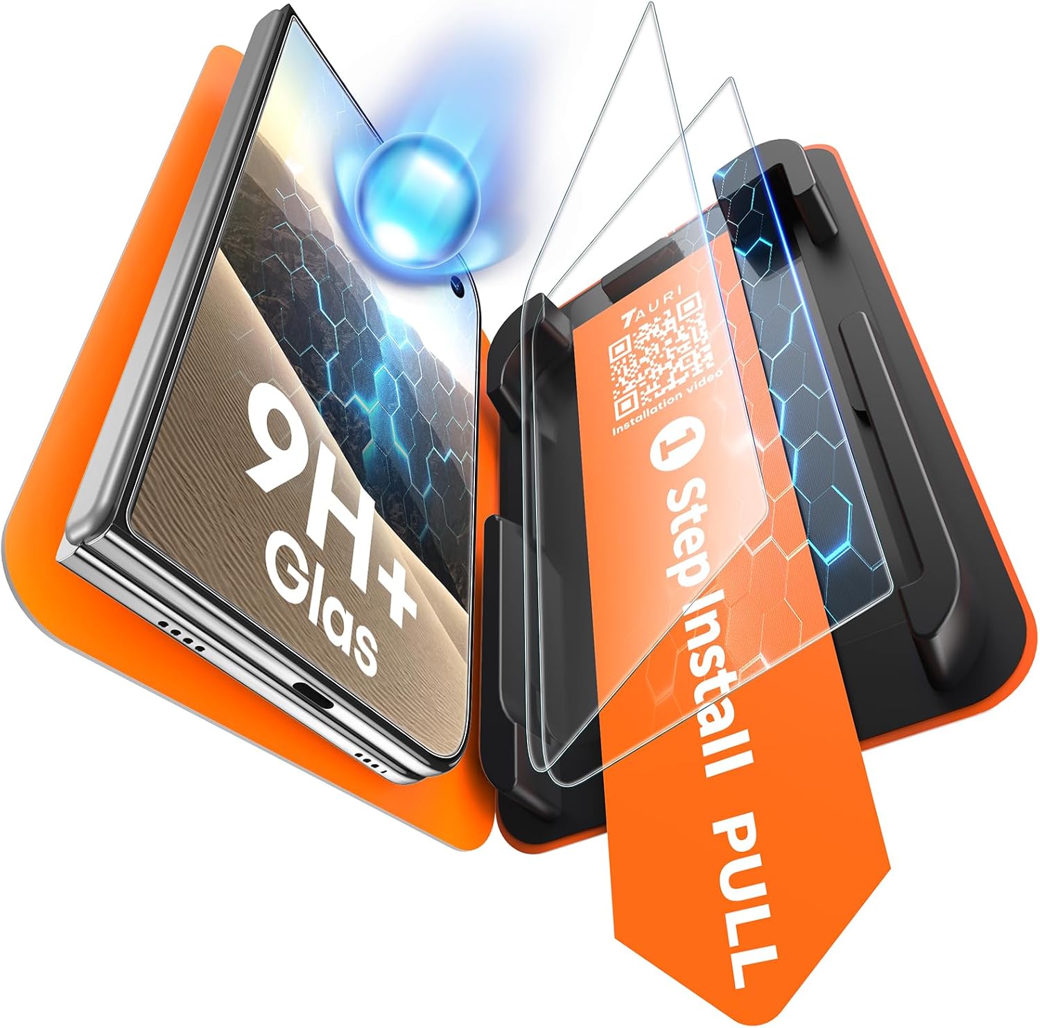 Detalle de TAURI iPhone Duo Screen Protector, 2-Pack Clear 9H Tempered Glass