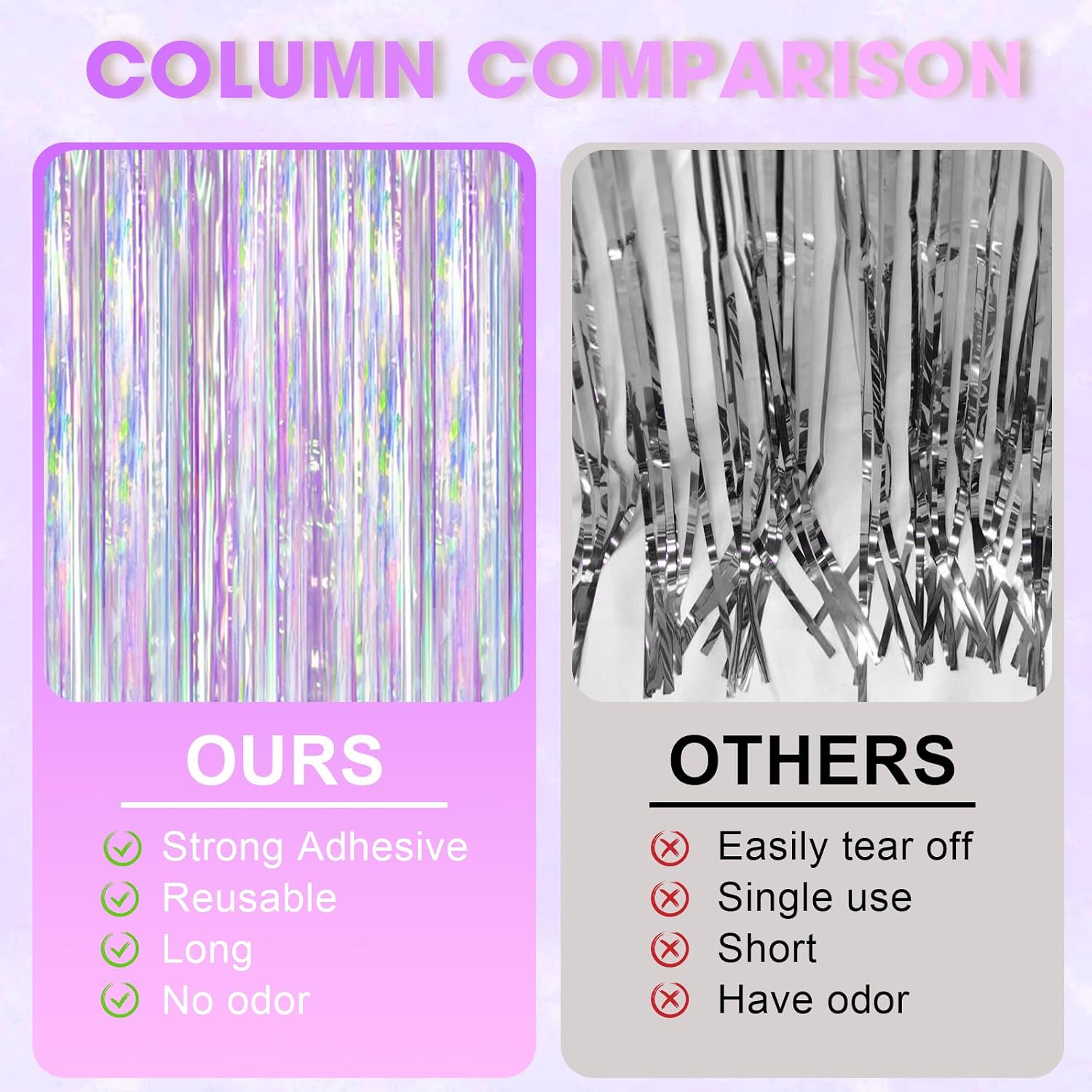 Thumbnail 3 de Voircoloria Iridescent Party Backdrop 3Packs – Transparent Tinsel Foil Fringe Curtain for Mermaid, Unicorn, and Birthday Parties