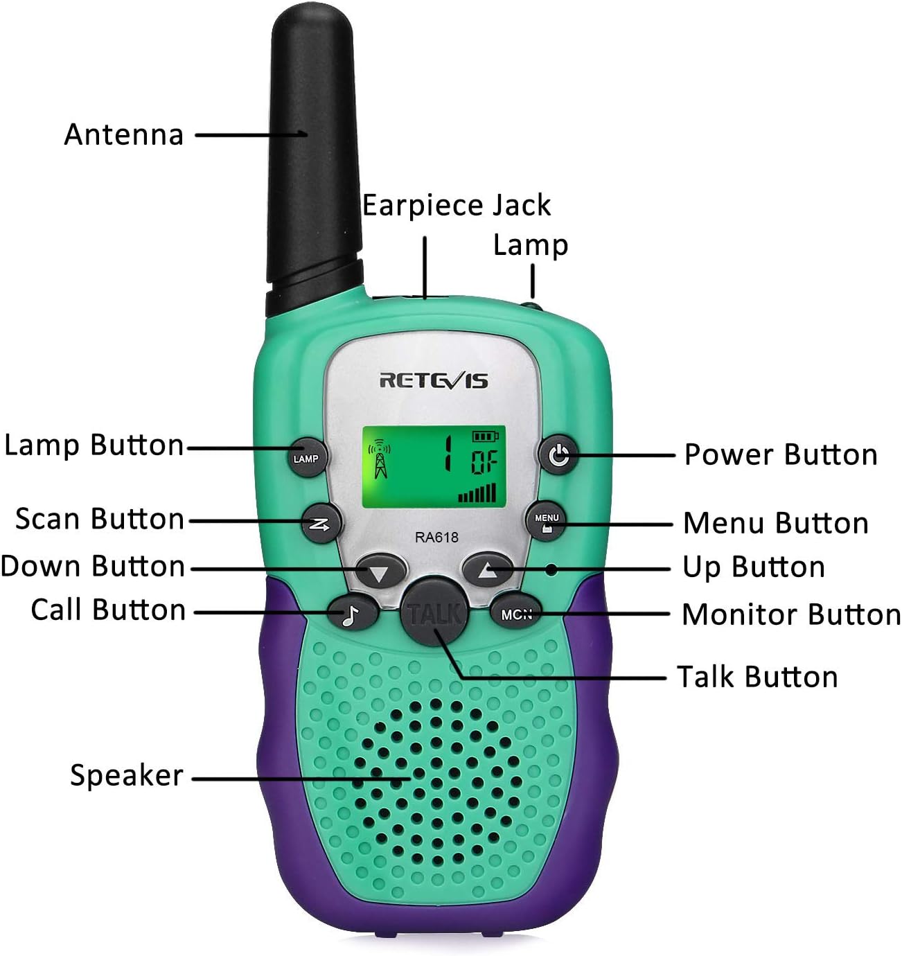 Thumbnail 1 de Retevis RA618 talkie-walkie enfants (RA618) vert – 8 canaux, VOX et codes DCS/CTCSS