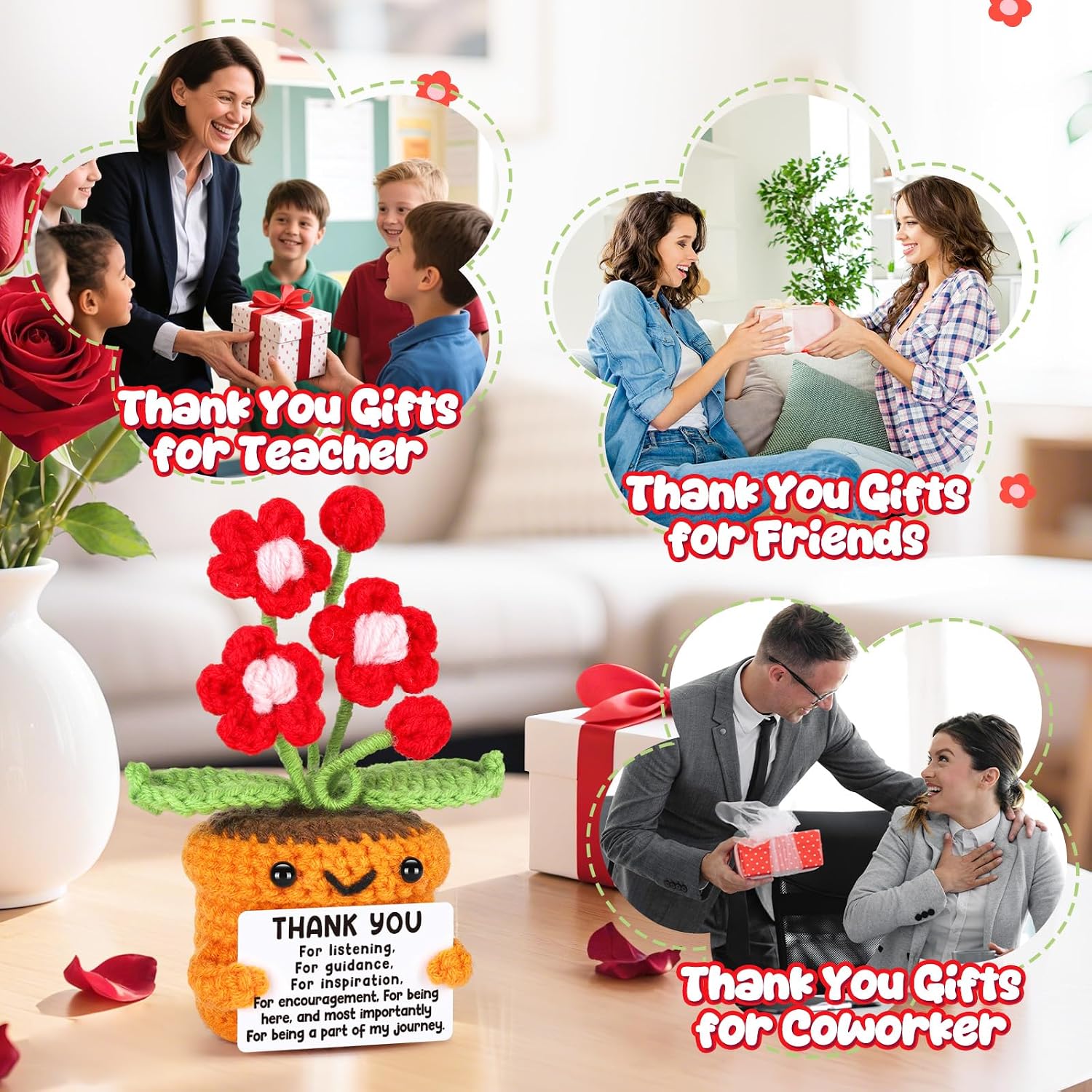 Detalle de Handmade “Thank You” Coworker Gift for Women (Boss Lady) with Crocheted Flower Pot