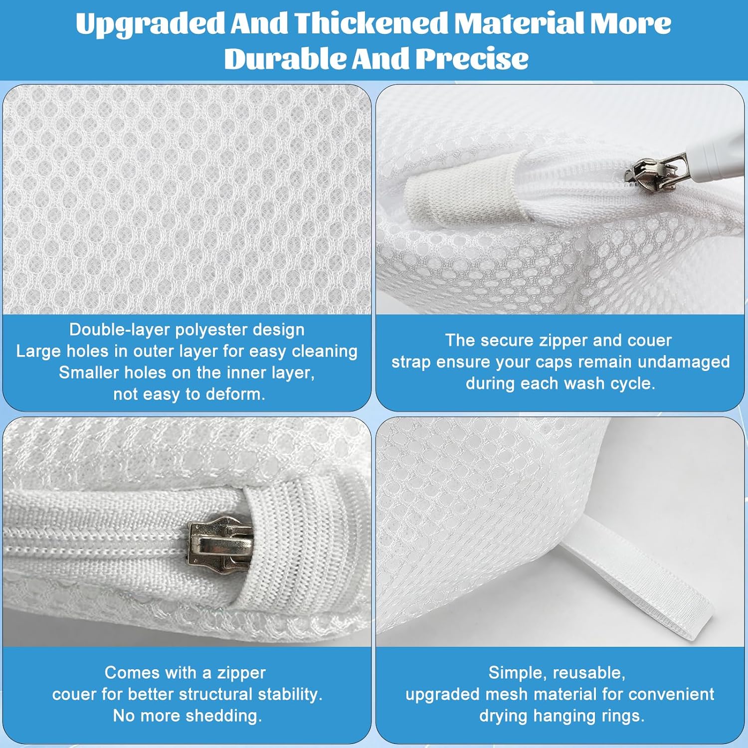Detalle de Eiito Hat Washer Cage Hats Cleaner (4-Pack: 2 Cages + 2 Bags) for Washing Machine or Dishwasher, White