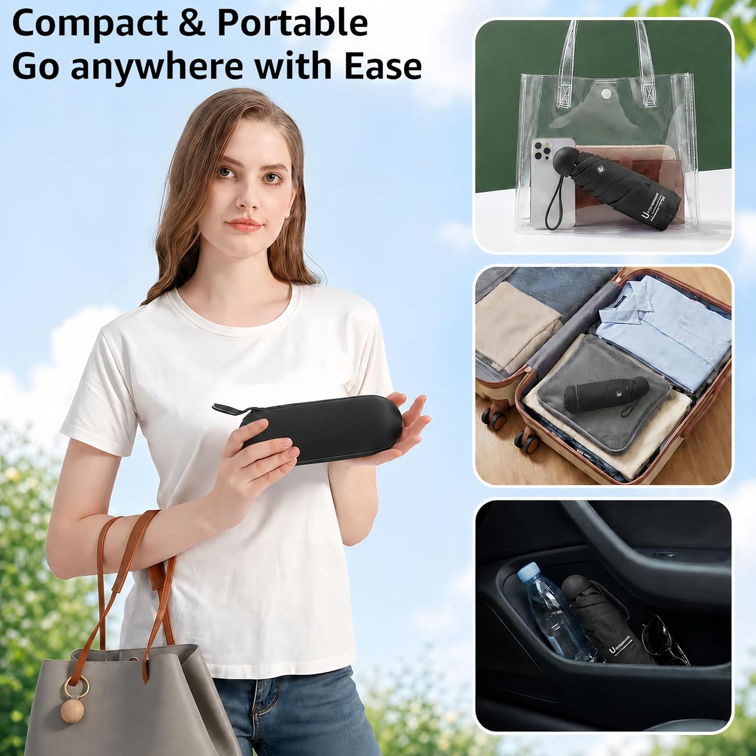 Detalle de BAODINI Travel Essentials Mini Umbrella: Ultralight UV-Blocker Wallet-Size Protection
