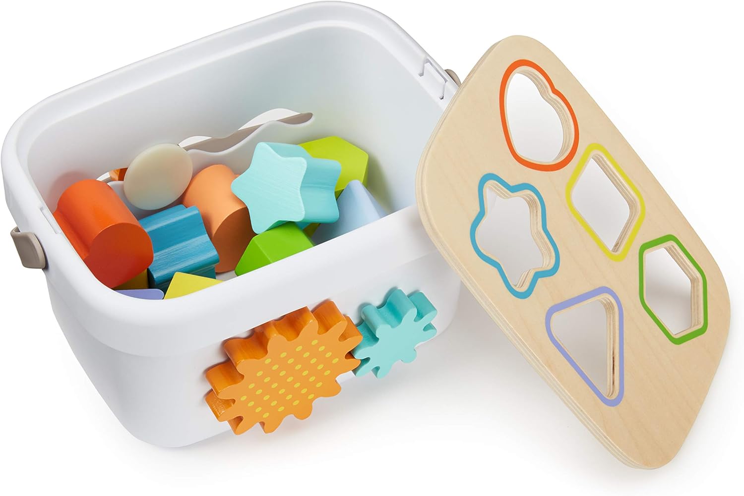 Detalle de Amazon Basics Wooden Shape Sorter and Rainbow Stacker Classic Baby Toy Set (Medium, Multicolor)