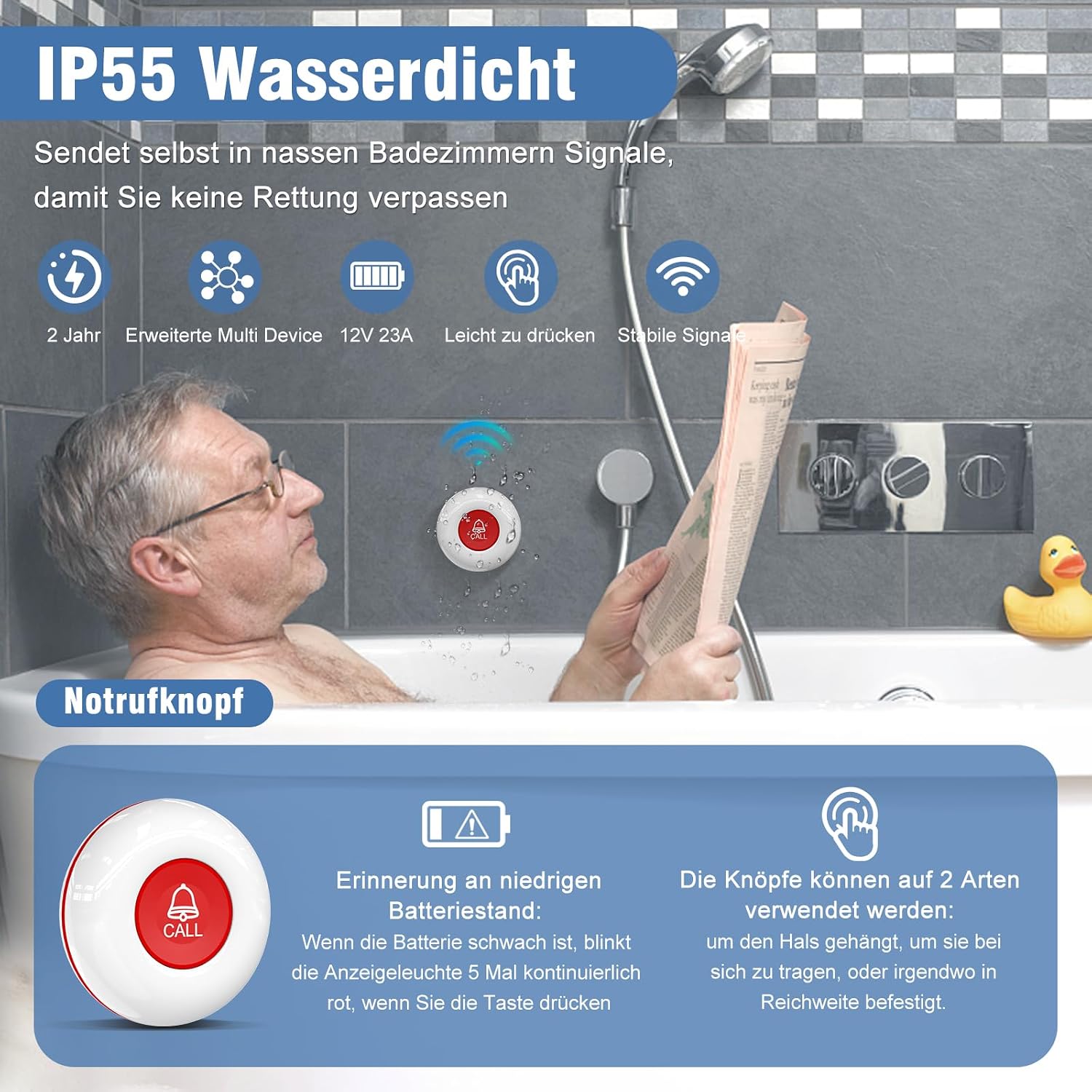 Detalle de ChunHee Notrufknopf für Senioren (SOS) – Funk-Sender & Empfänger für Hausnotruf