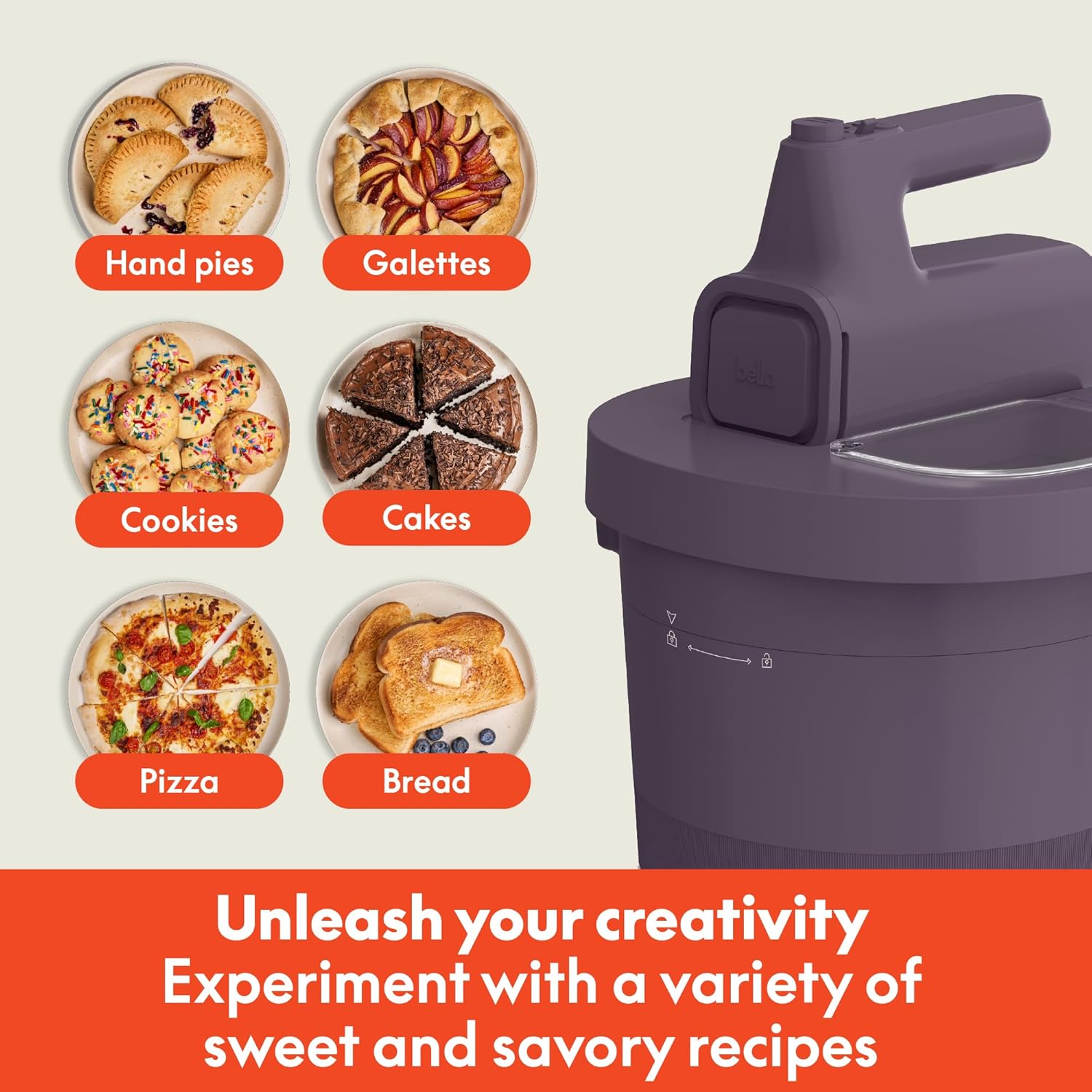 Detalle de bella 3.5 Qt Hand & Stand Mixer (2-in-1 Handheld + Stand), 200 Watt, Plum