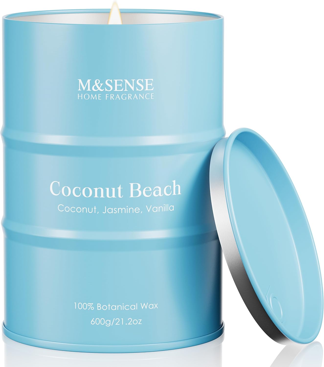 Detalle de M&SENSE Coconut Beach Scented Candle, 21.2 oz Soy Blend Wax