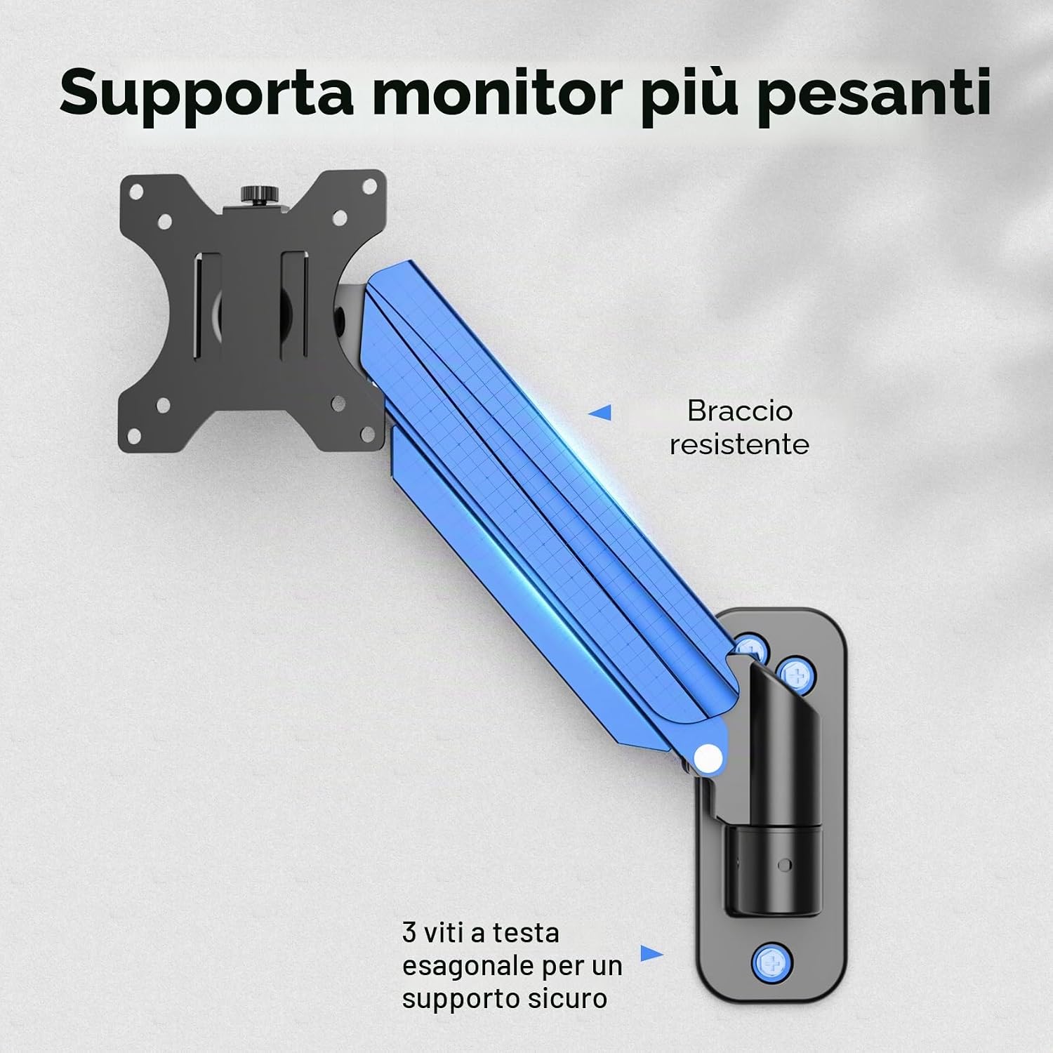 Detalle de Suptek Supporto da parete per monitor 13–32 pollici con molla a gas, inclinabile, ruotabile e regolabile in altezza
