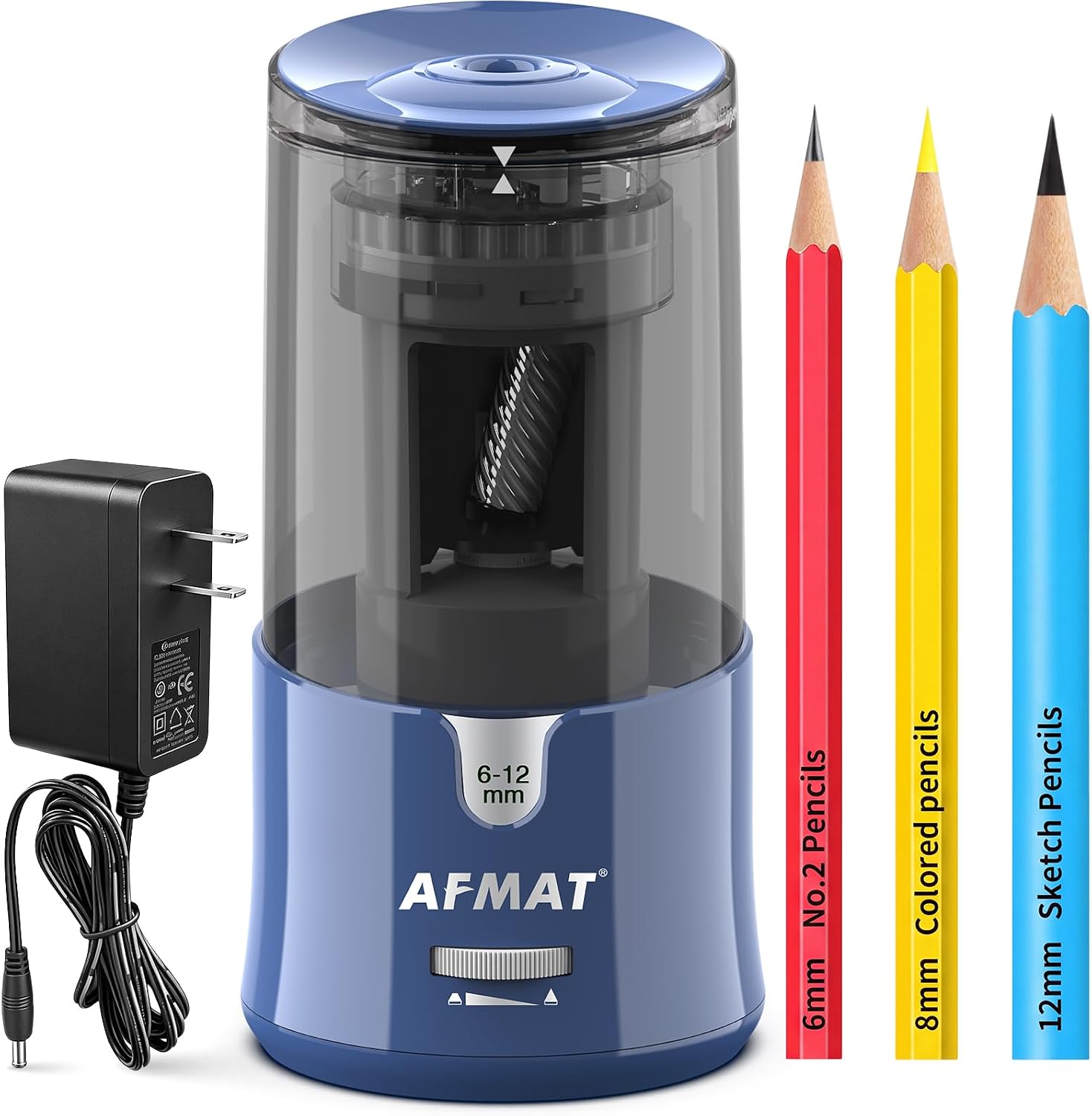 Detalle de AFMAT PS93 Electric Pencil Sharpener for 6–12 mm Pencils, Auto Stop, 2 Settings