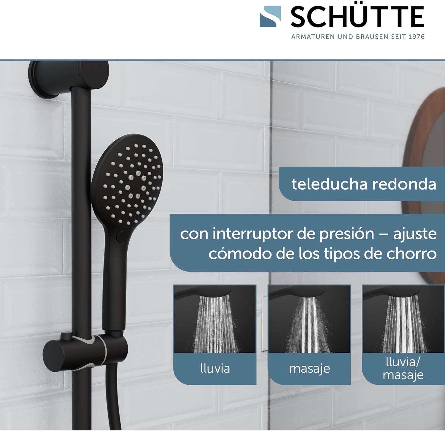 Thumbnail 1 de Schütte RAVEN Barra de Ducha con Alcachofa Ajustable y Manguera🛁