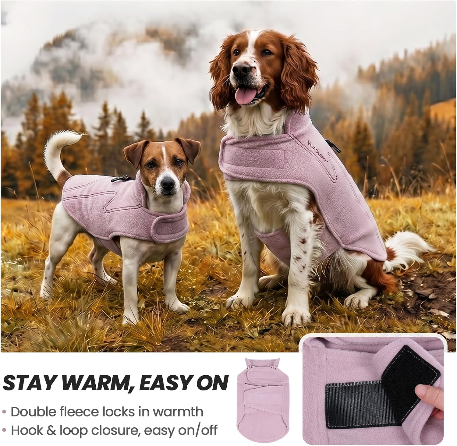 Detalle de VIVAGLORY dog fleece vest XL, Pink Dog Sweater with Leash Zipper