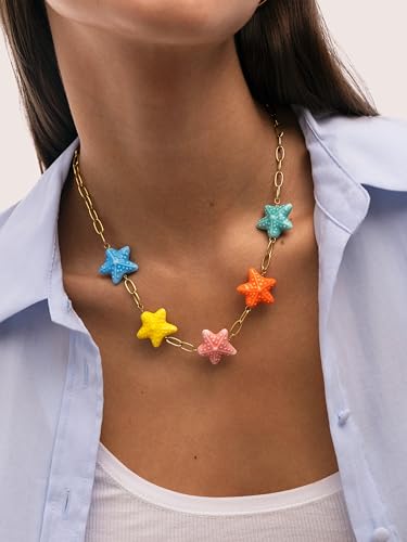 Thumbnail 1 de SINGULARU Collar Mujer Starfish Chic: dorado sobre acero con cerámica multicolor