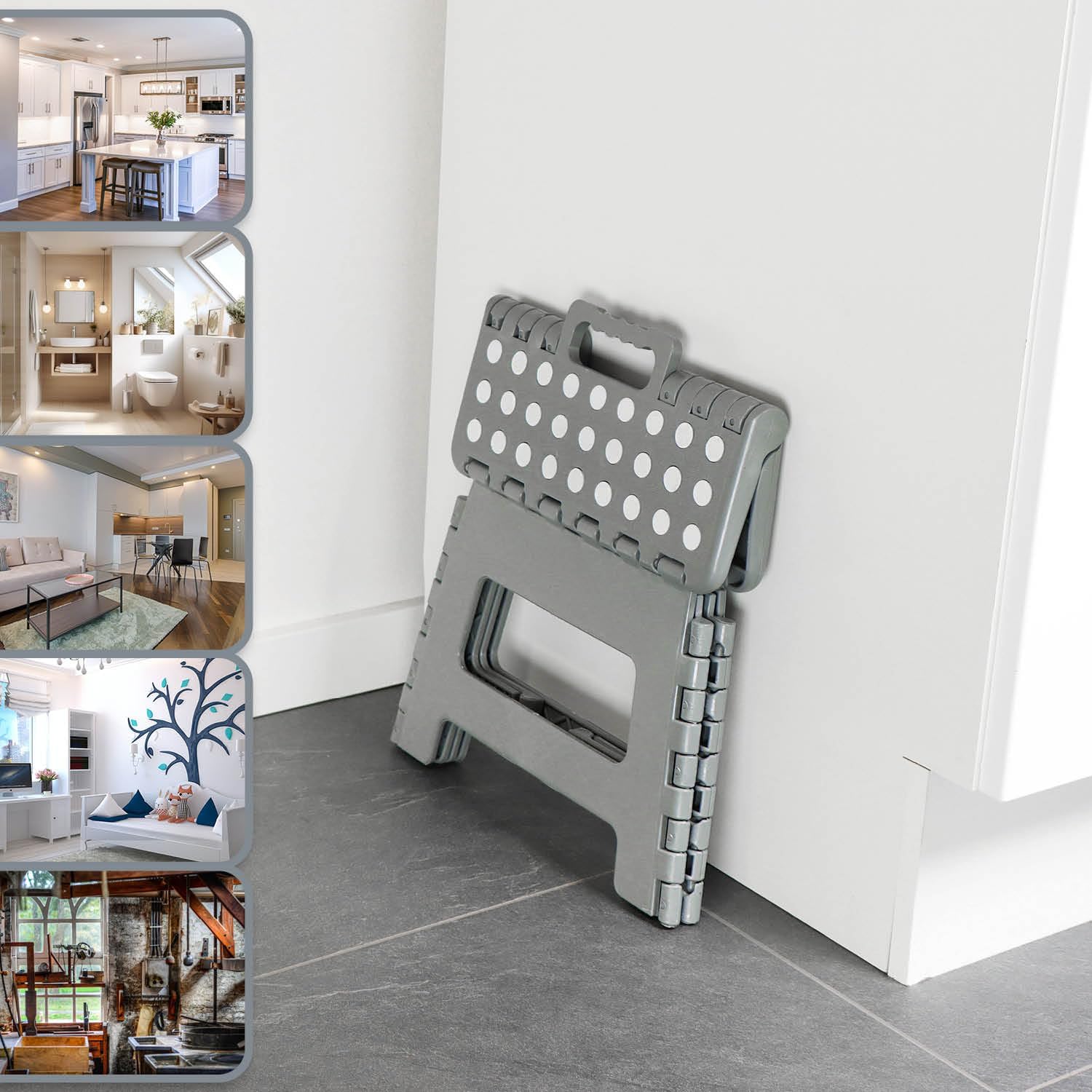 Detalle de COM-FOUR® scaletta pieghevole portatile antiscivolo in plastica, portata fino a 150 kg (grigio)