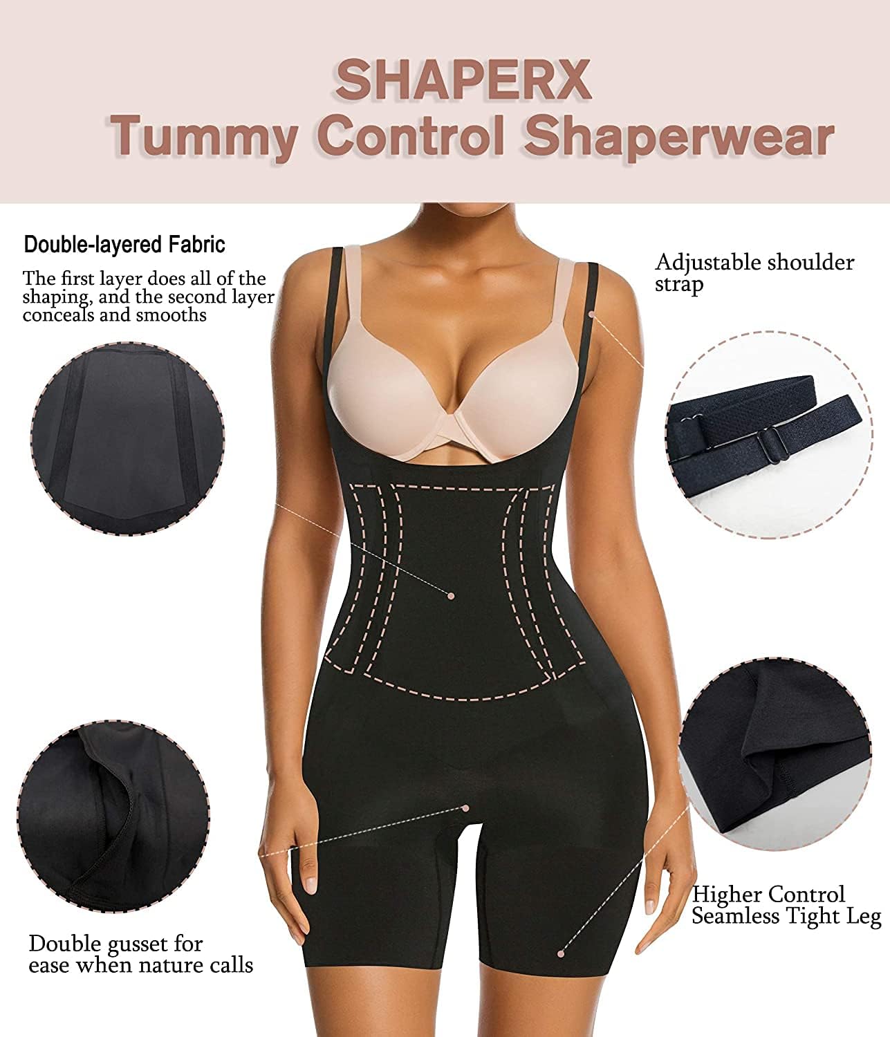 Detalle de SHAPERX Tummy Control Bodysuit Shorts