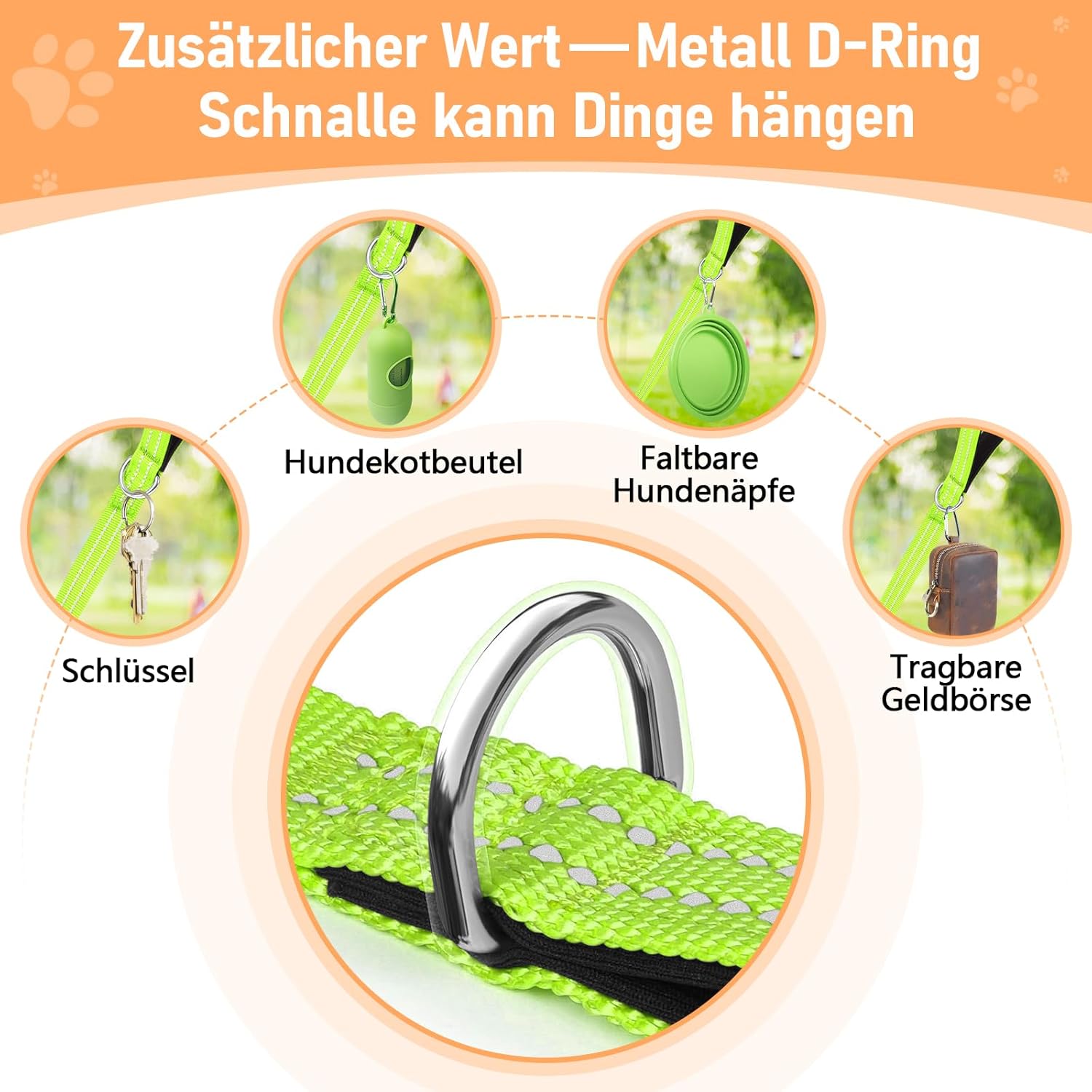 Thumbnail 4 de X XBEN robuste & leichte Schleppleine mit Handschlaufe, 30 m – reflektierend, mit Metallhaken