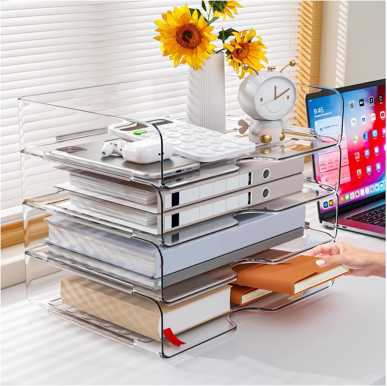 Detalle 2 de Vivihomety 2409-4P Acrylic Letter Tray Set, 4-Pack, Clear and Stackable