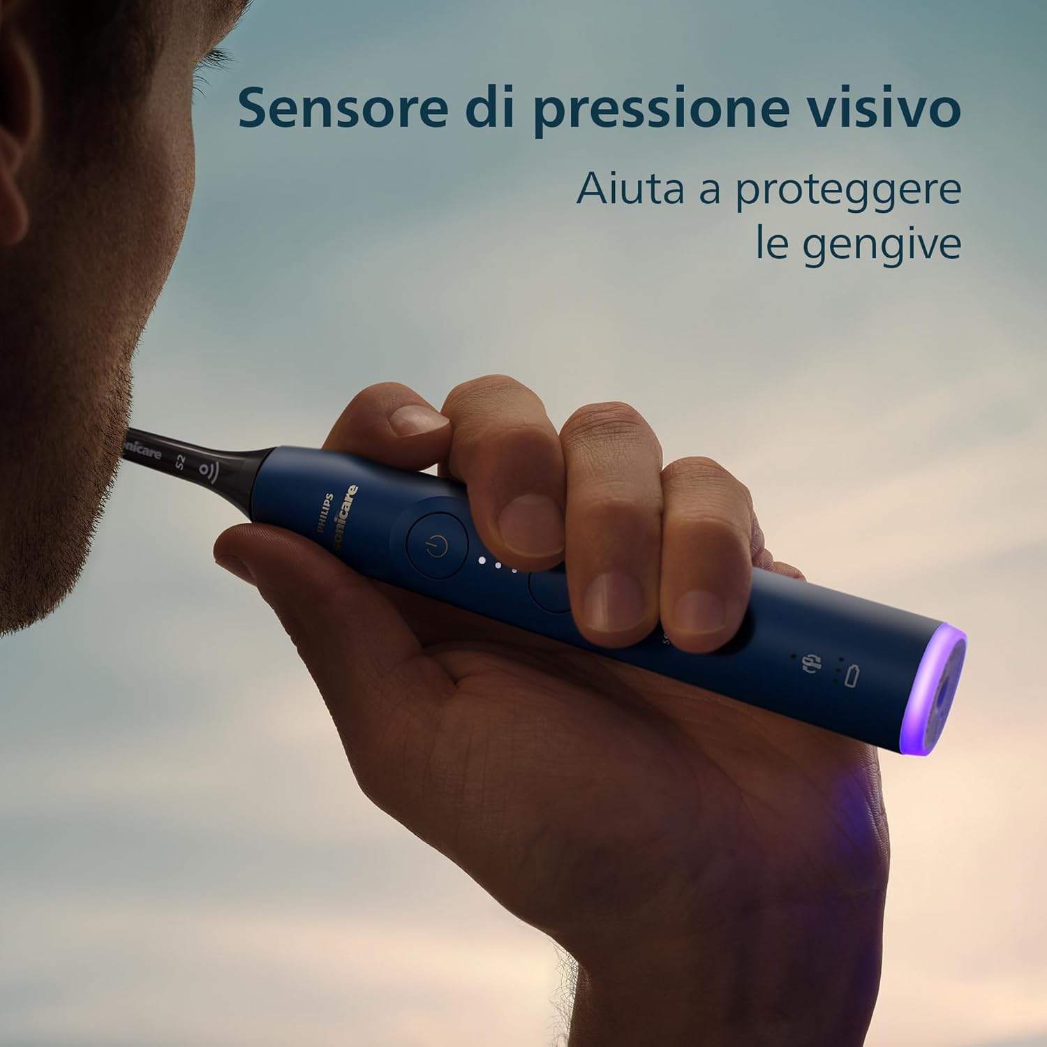 Detalle de Spazzolino elettrico Philips Sonicare Serie 6100 HX7403/07: Next Generation, 6 impostazioni, sensore di pressione e viaggio