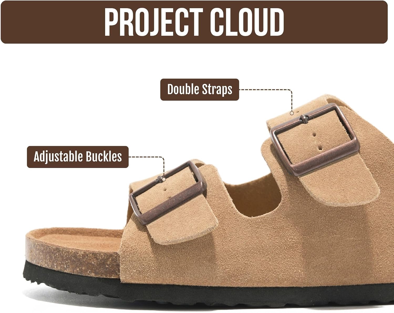 Detalle de Project Cloud Heritage Sandal: 100% Genuine Leather Mens Sandals with Memory Foam Insole