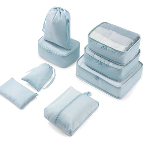 Detalle de Meowoo organisateur de valise, lot de 8 pochettes de rangement bleues