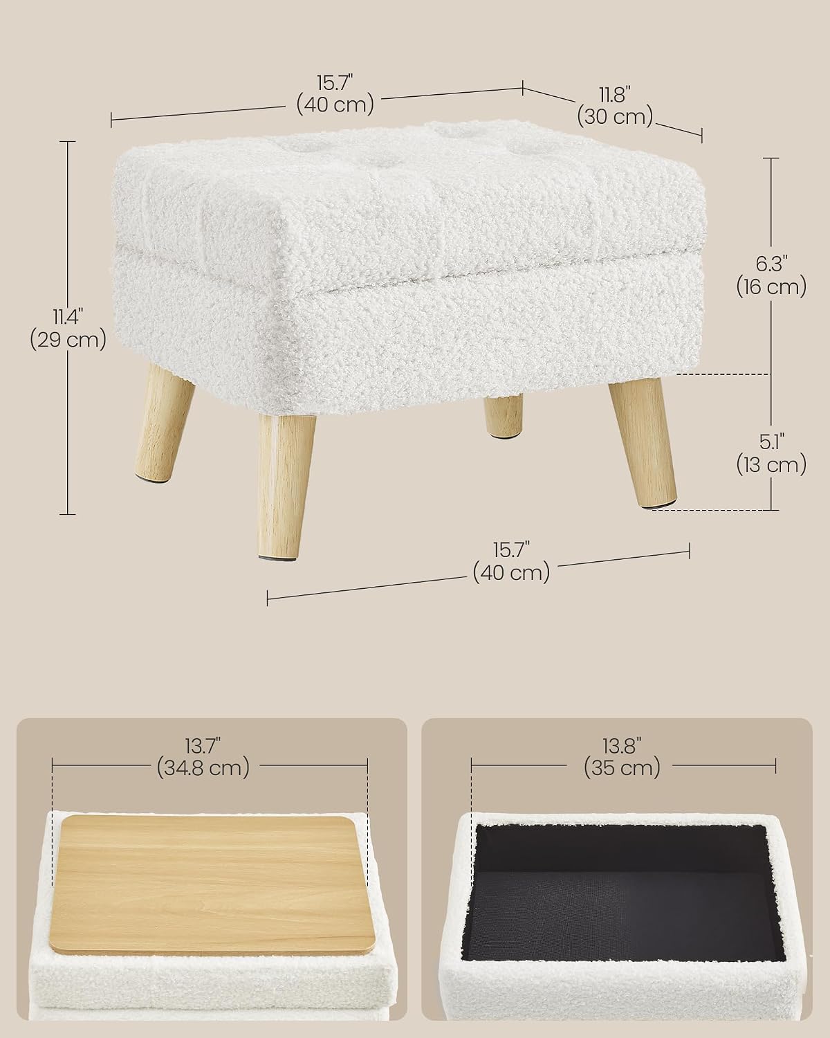 Detalle de SONGMICS Storage Ottoman, 15.7-Inch