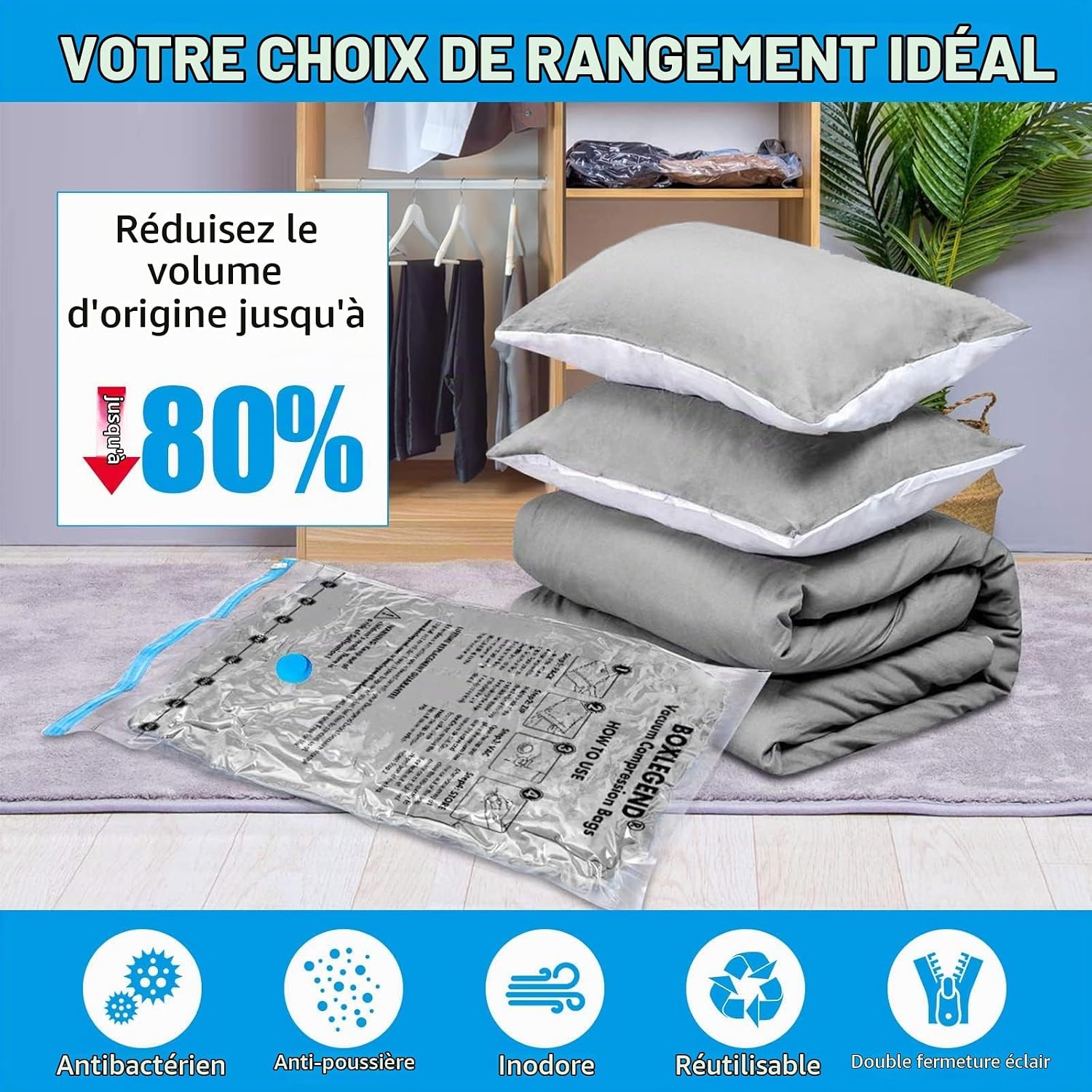 Detalle de BoxLegend Vacuum Storage Bags vacuümzakken, 12 stuks, 100 micron
