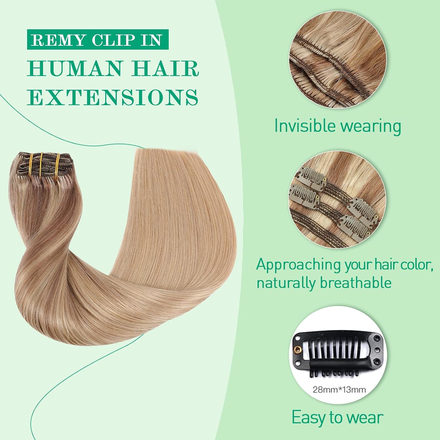 Detalle de SURNEL Extensiones de Clip Pelo Natural Marrón a Rubio 🌟