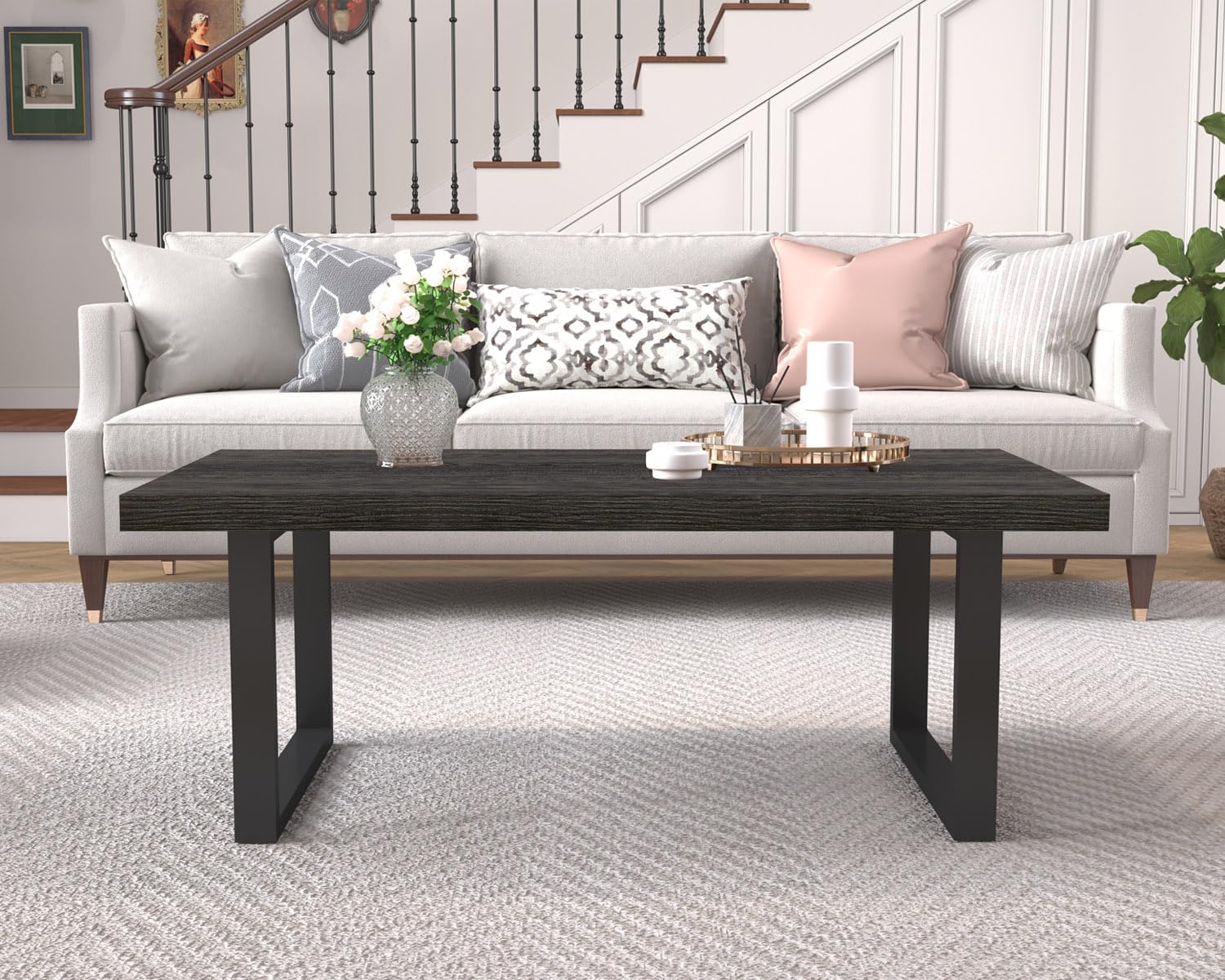 Thumbnail 2 de IBF tavolino moderno rettangolare in legno e metallo industriale (fino a 136 kg), 100 cm