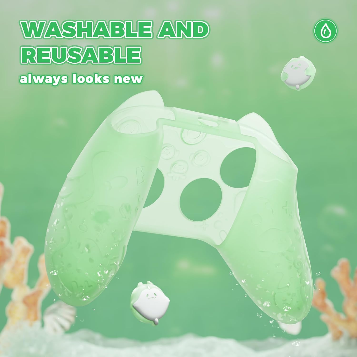 Detalle de PlayVital Ocean Whisper semi-clear silicone cover for Xbox Series X/S controller (pastel green)