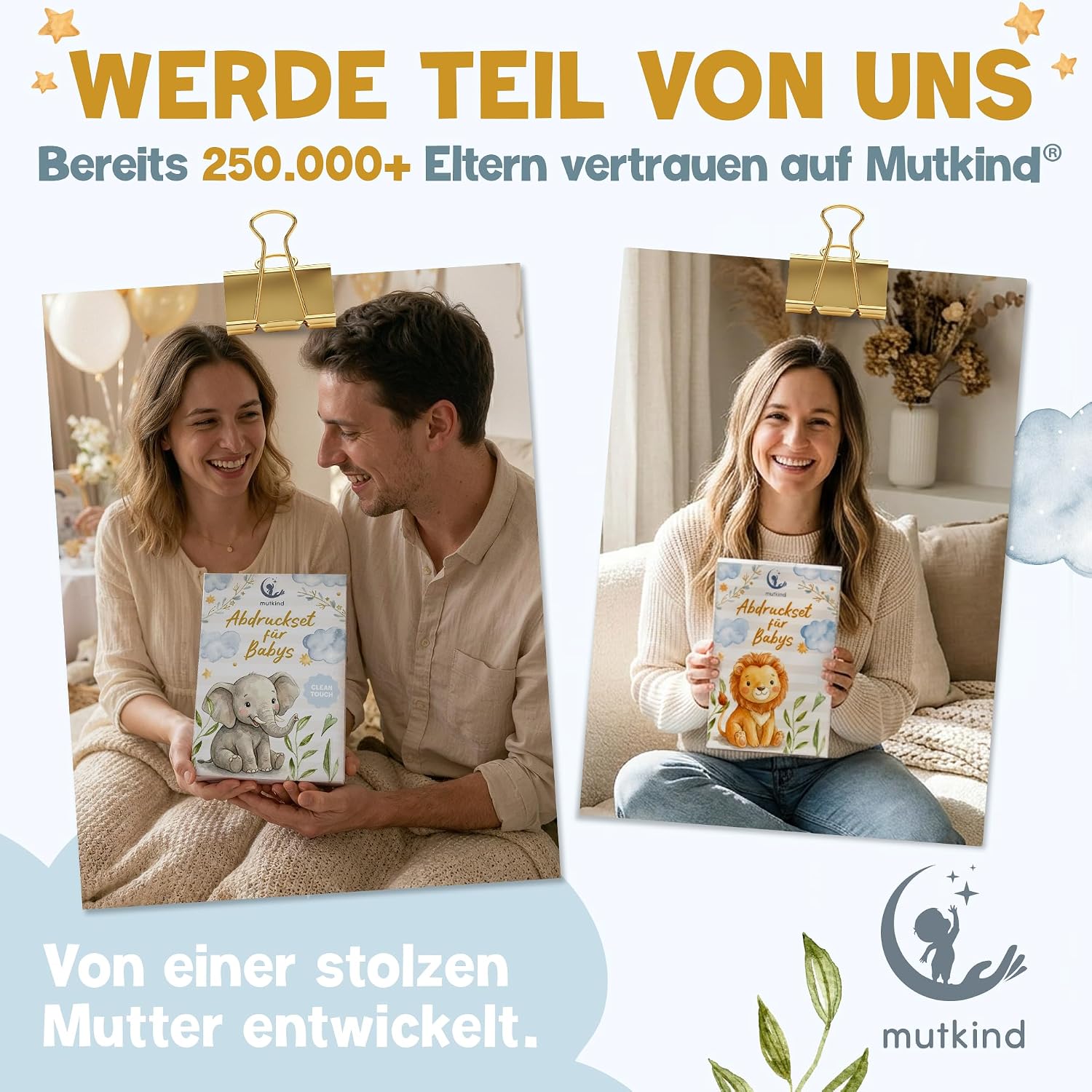Thumbnail 6 de Mutkind® Baby Abdruckset – Hand- und Fußabdrucke für 0–12 Monate (4x Stempelkissen, 6x Abdruckkarten) – Geschenk zur Geburt