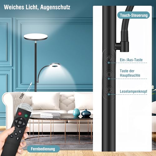Detalle de Yikuneng 42W Lampadaire LED Dimmable – 3600 lm, télécommande et contrôle tactile, tête orientable