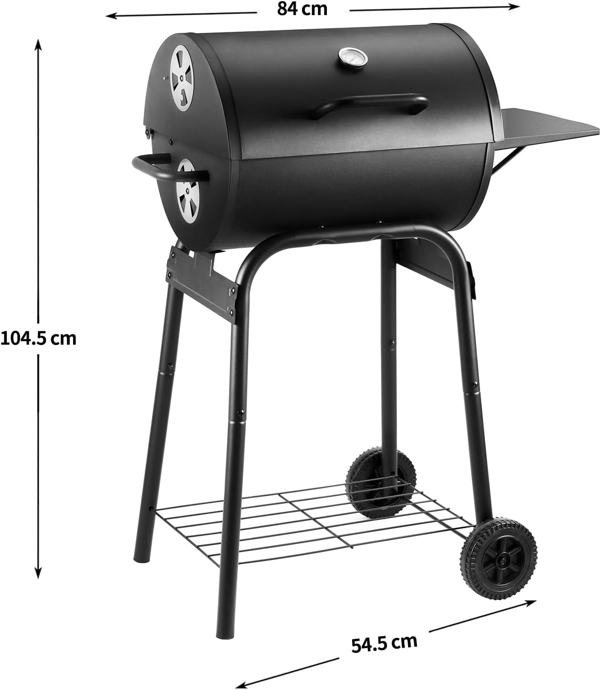 Thumbnail 5 de Charcoal BBQ Grill Smoker with Side Shelves – Portable Barrel Barbecue for Garden and Camping