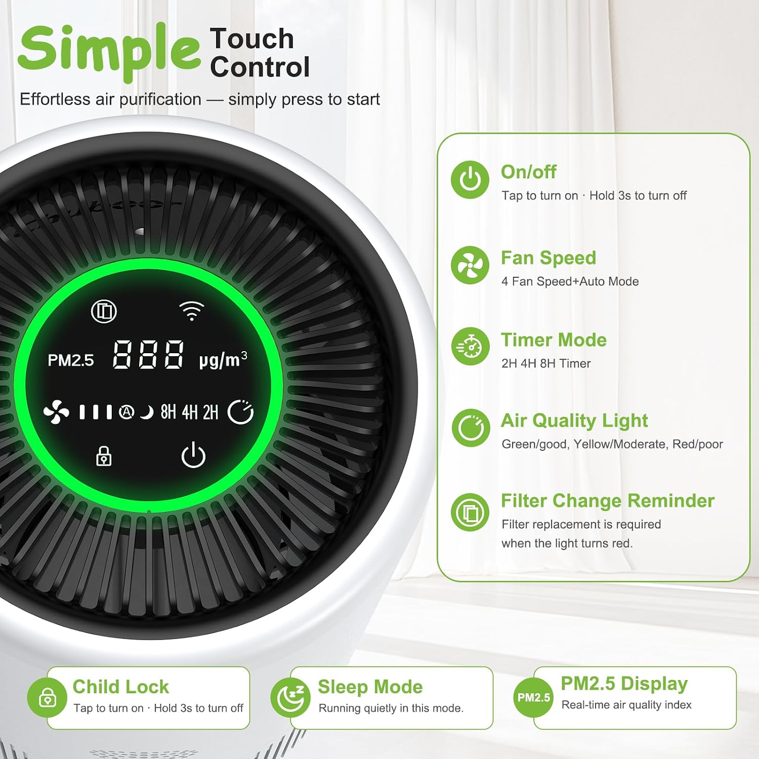 Detalle de Chuboor PJ08 Smart Air Purifier for Bedroom and Home