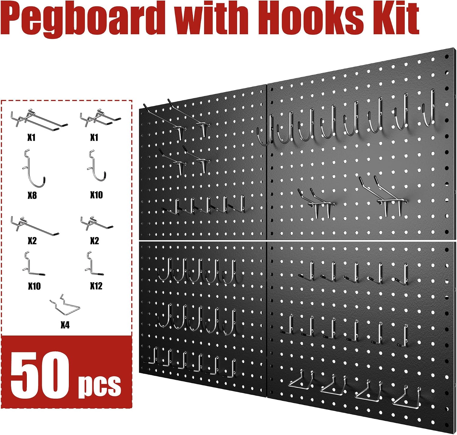 Detalle de 7S garage 16*12 Metal Pegboard Organizer, 4 Panels with 50 Hooks