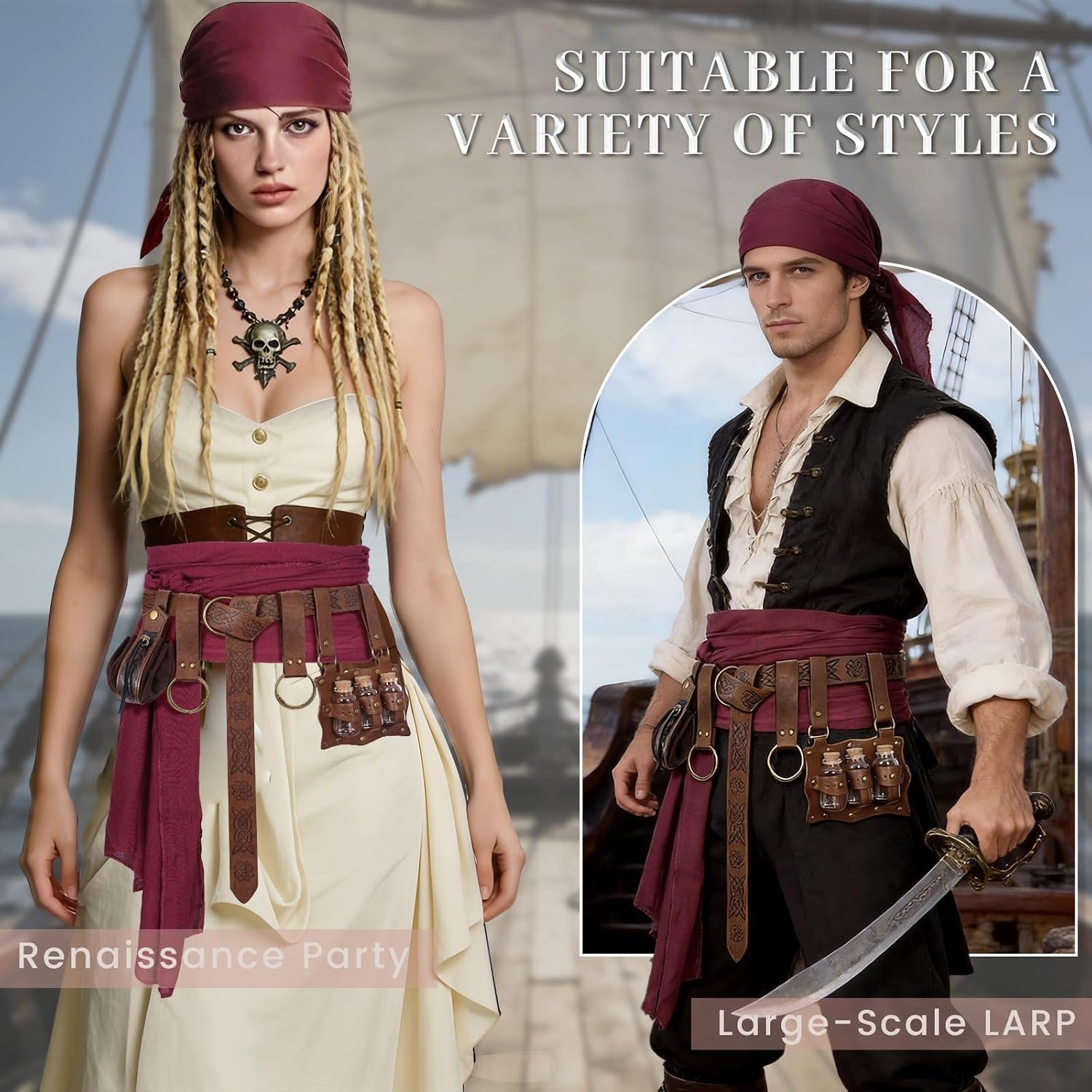 Detalle de bcehyaa Pirate Costume Accessories Set with Adjustable Belt and Faux-Leather Pouch