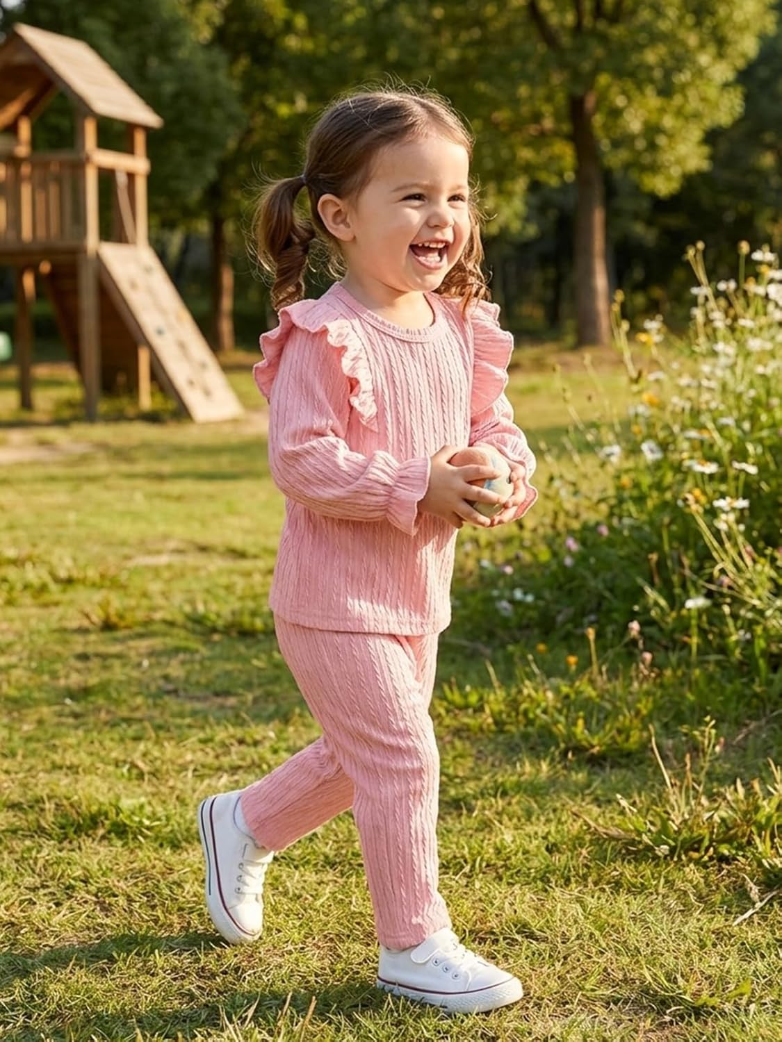 Thumbnail 2 de Valcatch Baby Girls Clothes Set 2 Piece: Ruffle Long Sleeve T-Shirt & Trousers