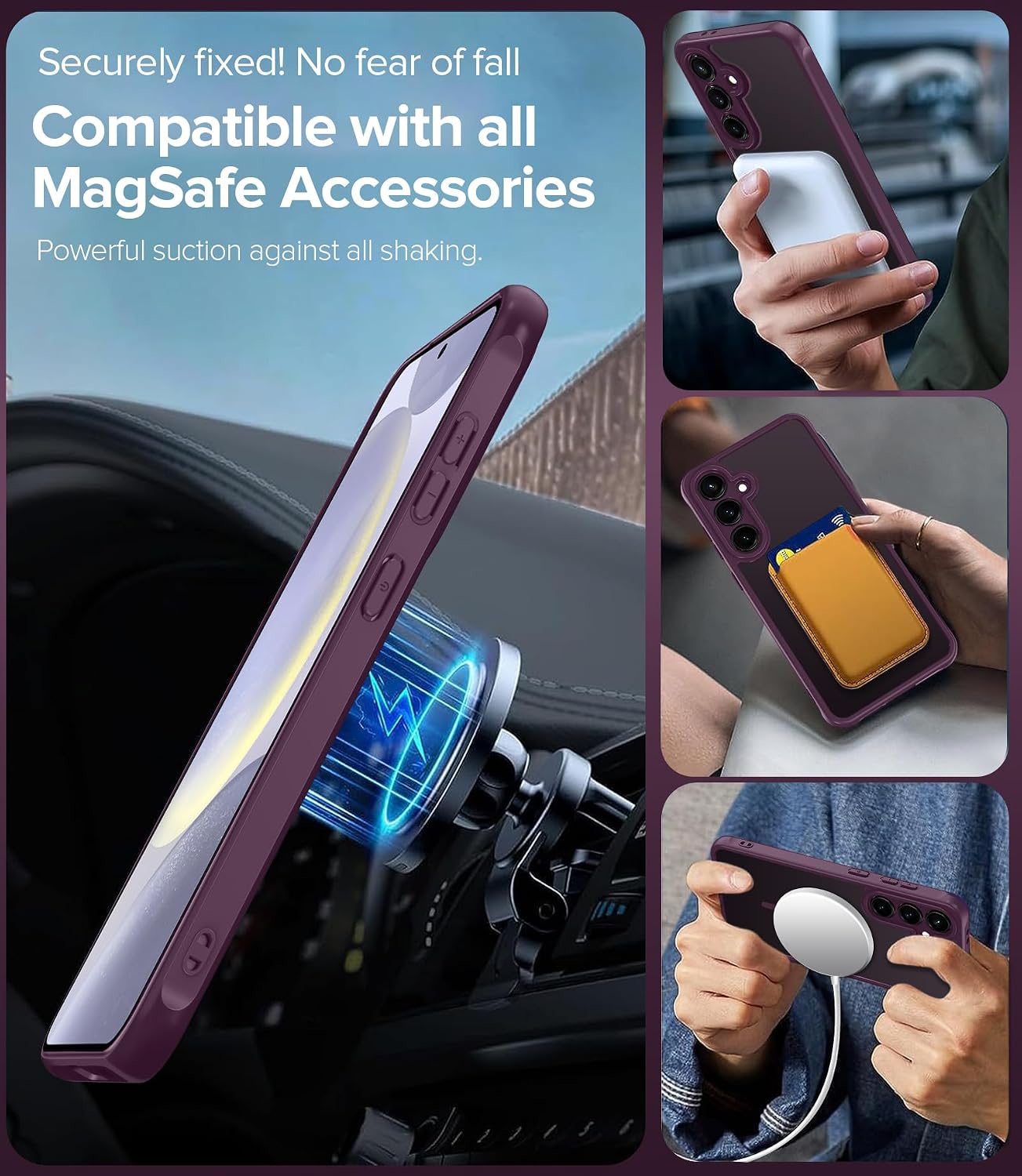 Detalle de ivoler 3-in-1 Magnetic Case for Samsung Galaxy S24 5G / S25 5G with 2 Pack Screen Protectors – Burgundy