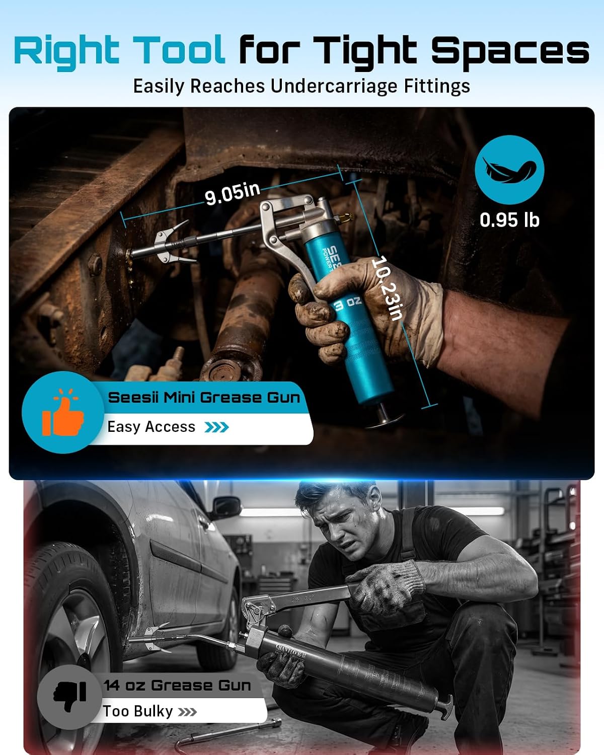Detalle 2 de Seesii Mini Grease Gun 3 oz, 4000 PSI — Portable, High-Pressure DIY Kit for Tight Spaces
