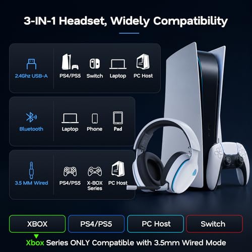 Thumbnail 3 de AOC 2.4GHz Wireless Gaming Headset for PS5/PS4/PC/Switch (White) – 45Hr Battery, 50mm Drivers, Detachable Mic