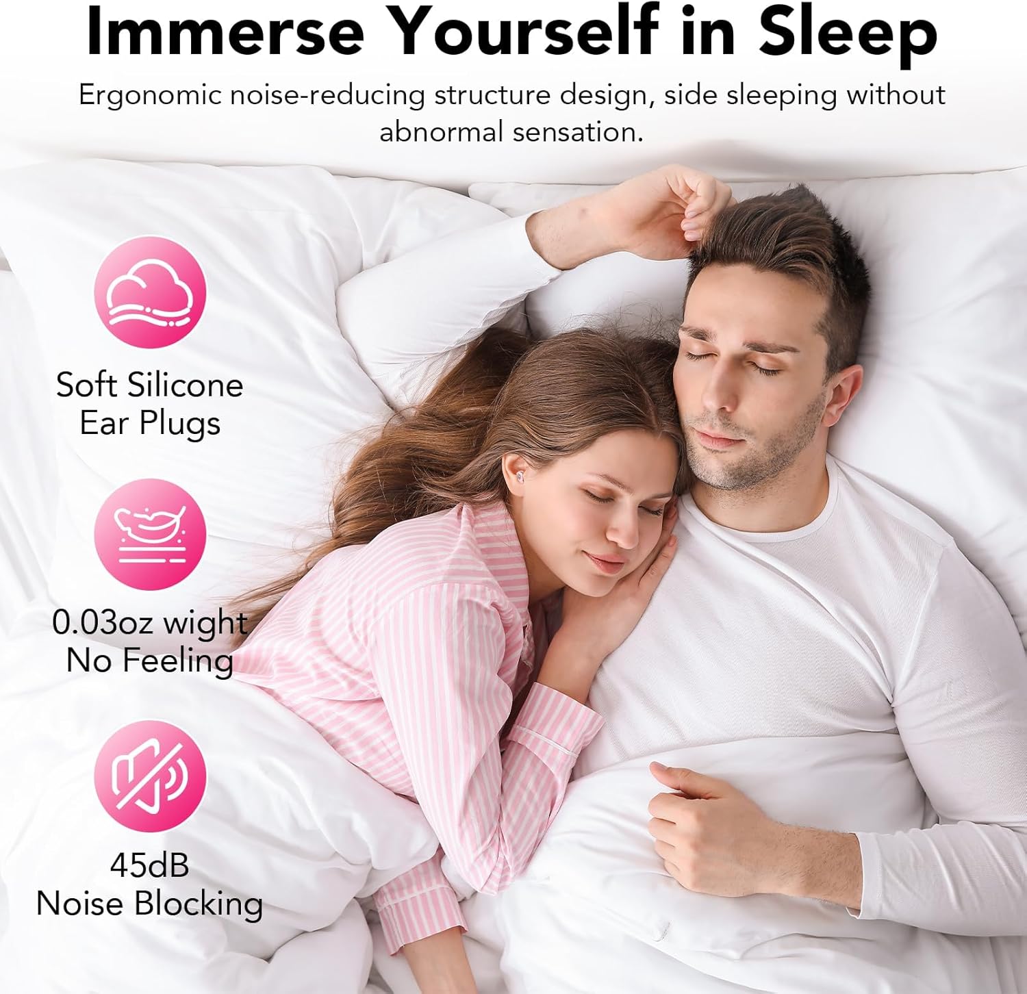 Detalle 2 de Ear Plugs for Sleep 45dB Noise Cancelling Silicone Earplugs with 8 Tips (XS/S/M/L) & Case (Pink)