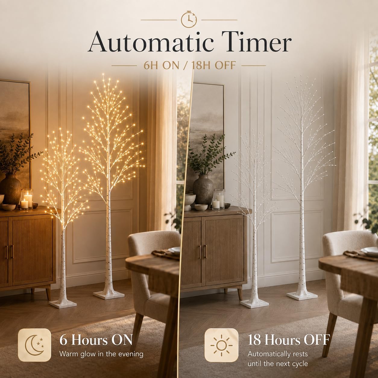 Detalle 1 de PEIDUO 803170CC Lighted Birch Tree Set, 5 ft and 6 ft LED Trees